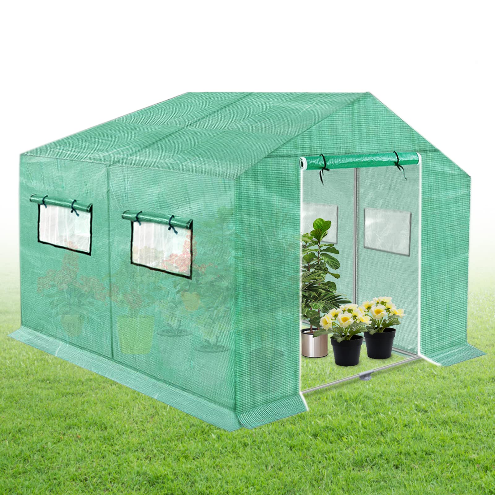NAIZY Szklarnia 3 x 2 x 2 m, 6 m², szklarnia HDPE + LDPE + ocynkowana rurka, z oknem, szklarnia na pomidory, odporna na działanie promieni UV, do roślin ogrodowych, zielona
