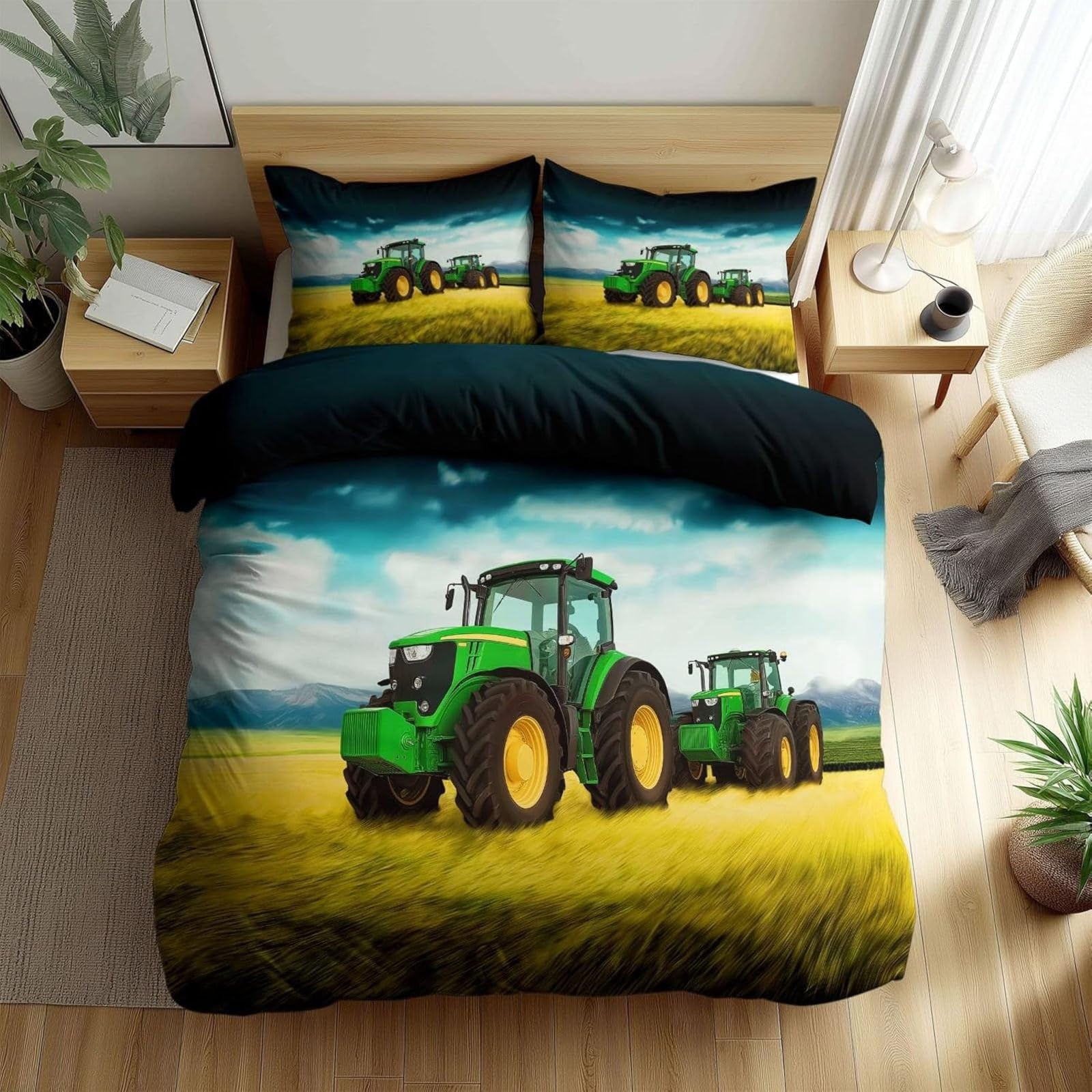 Bettwäsche 155x220 GrüNer Traktor Bettwäsche-Set mit Reißverschluss Schließung und 2 Kopfkissenbezug 80x80 cm - Weicher Atmungsaktive Mikrofaser Bettbezug für Kinder Mädchen