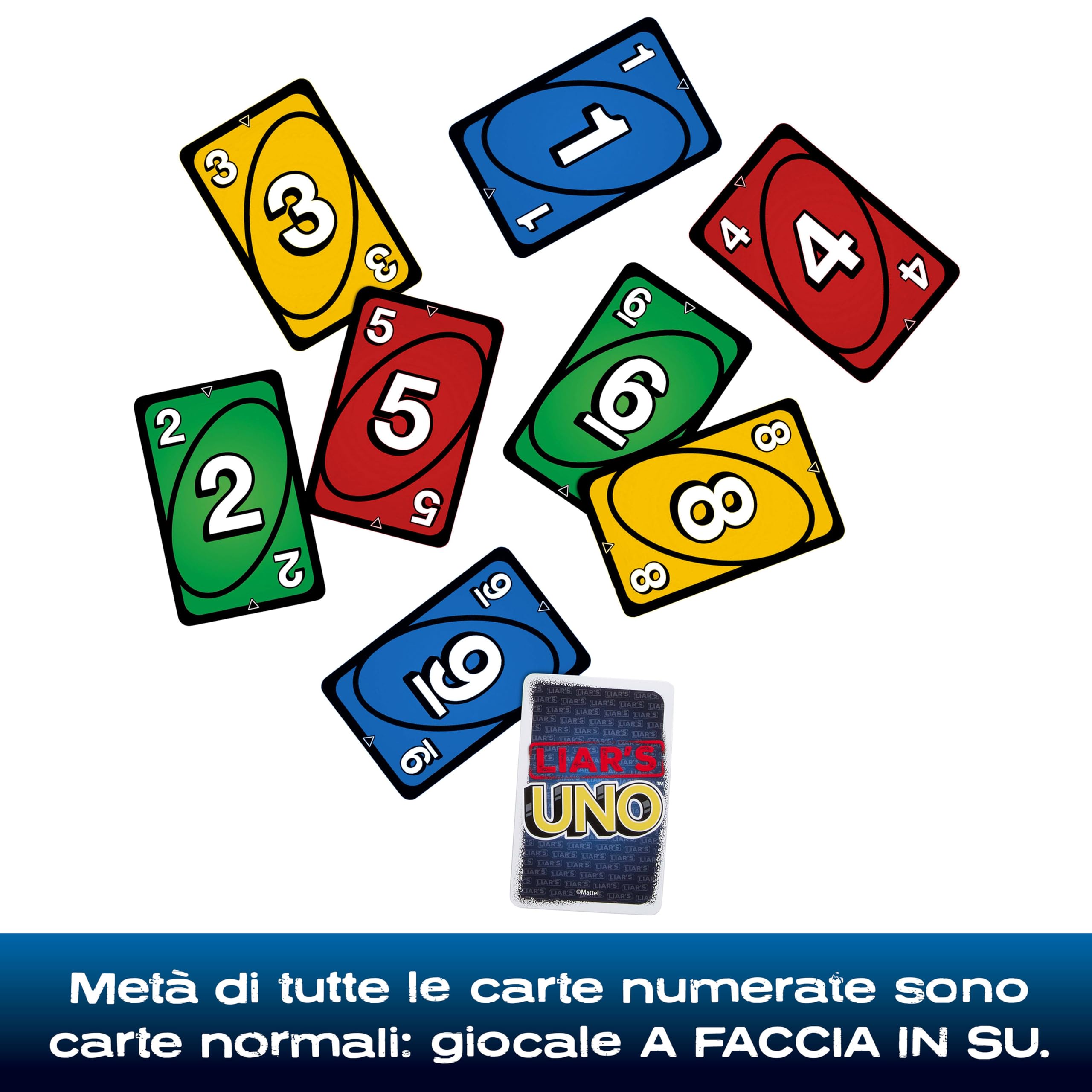 Mattel Games - Liar's UNO, nuova versione con bluff e trucchetti dell'iconico gioco, inganna gli altri giocatori e fai dubitare i tuo avversari per vincere, 7+ anni, JLH43