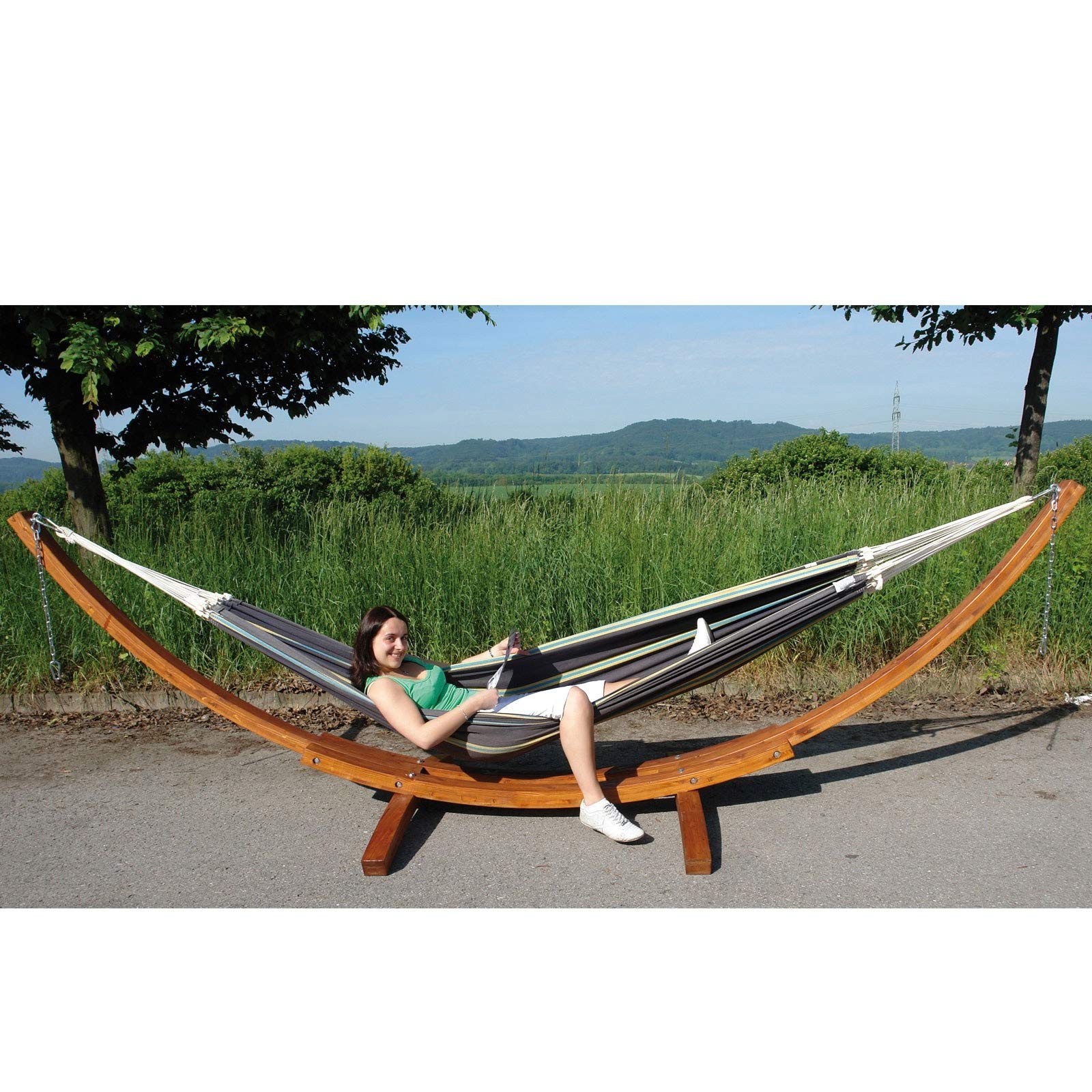 Dema Holz Hängemattengestell, Hängematte Gestell, Hängeliege, HMG400, bis 300 kg, stabil, robust, ideal für Garten, Terrasse und Outdoor