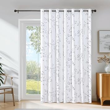 Beauoop Floral 100% Blackout Sliding Door Curtains Grey White 100x84 1 Set