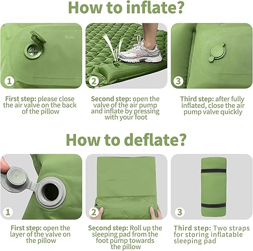 Miniatura 7 de Colchoneta de dormir doble para campamento, ultraligera para 2 personas, colchoneta inflable con almohada y bomba de pie integrada, colchón portátil