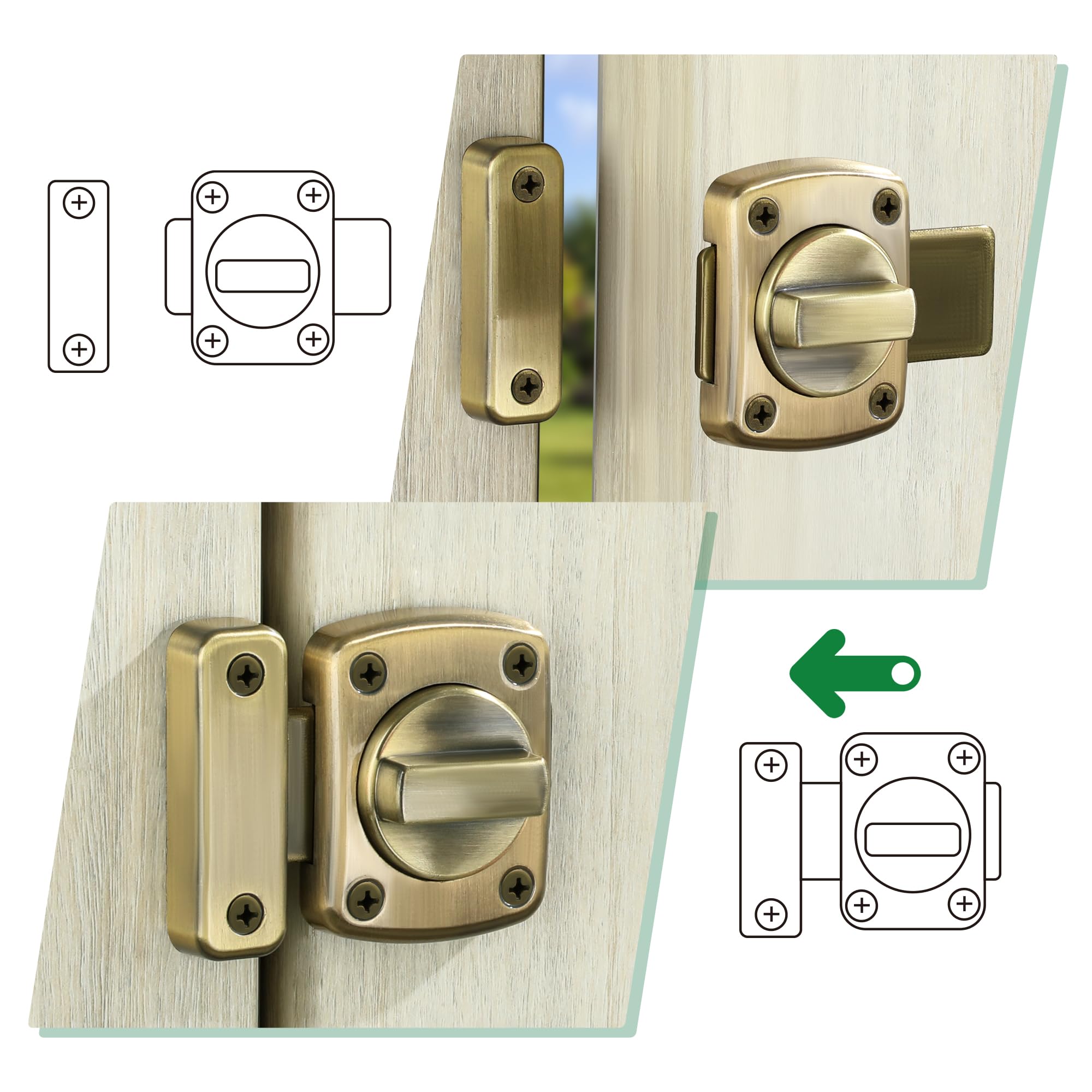 SAYAYO Bathroom Latch Rotate Bolt Gate Latch Door Lock Double-Sided Rotating Bolt with Fixed Screw Antique Bronze Finish, 65x70MM - Image 4