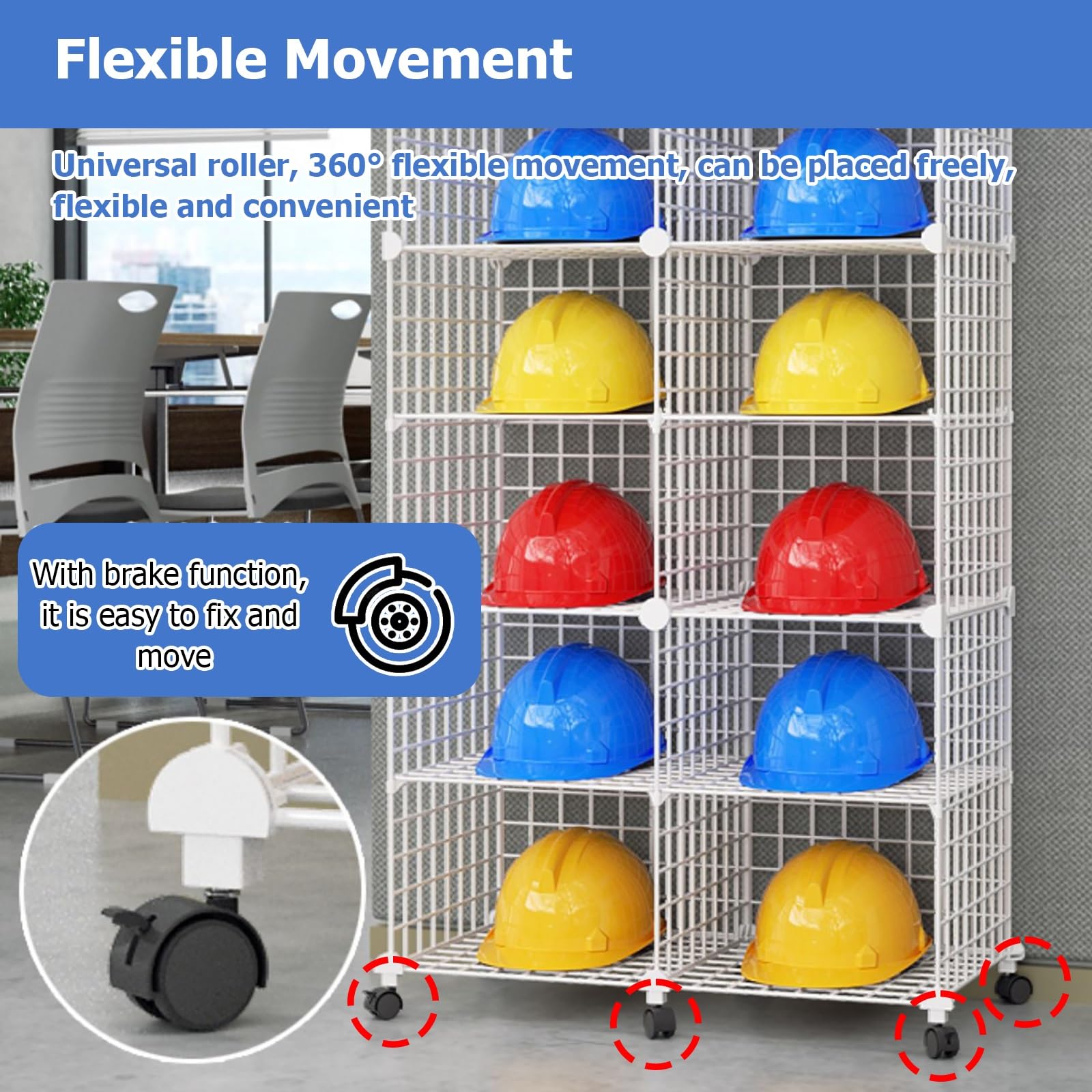 Industrie Motorrad Helm Aufbewahrungsbox Bodenstehender Hardhat Ständer mit feststellbaren Rollen für Garage, Fitnessstudio, Baustelle