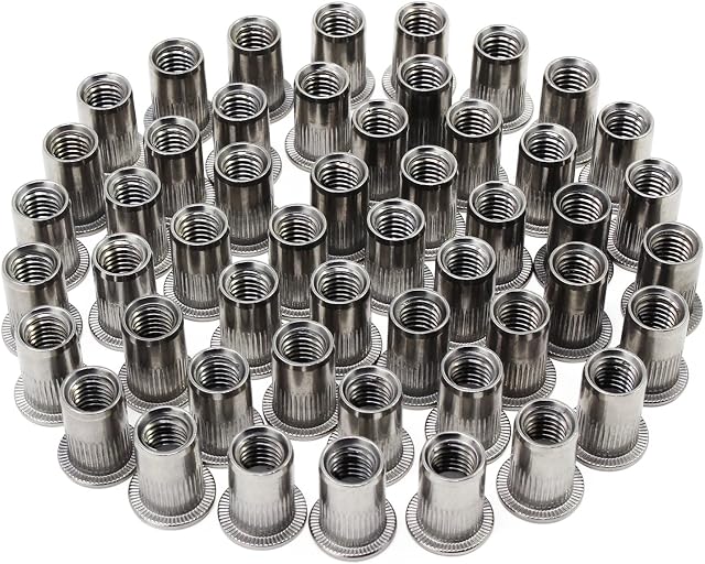 HSEAMALL 50PCS M8 Stainless Steel Rivet Nut Flat Head Threaded Insert Rivet Nutsert Cap Instalaltion Tool
