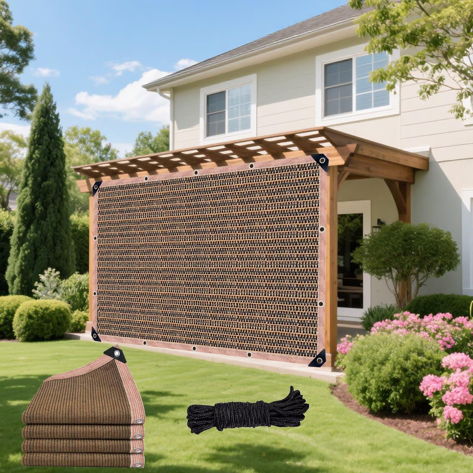 Sonnensegel-Rechteckig FüR Balkon,Schattennetz GewäChshaus Blockieren Sie Effektiv Sonnenlicht Und UV-Strahlen, Die Luft Kann Auf Und Ab Zirkulieren,2.5x3.8m Braun