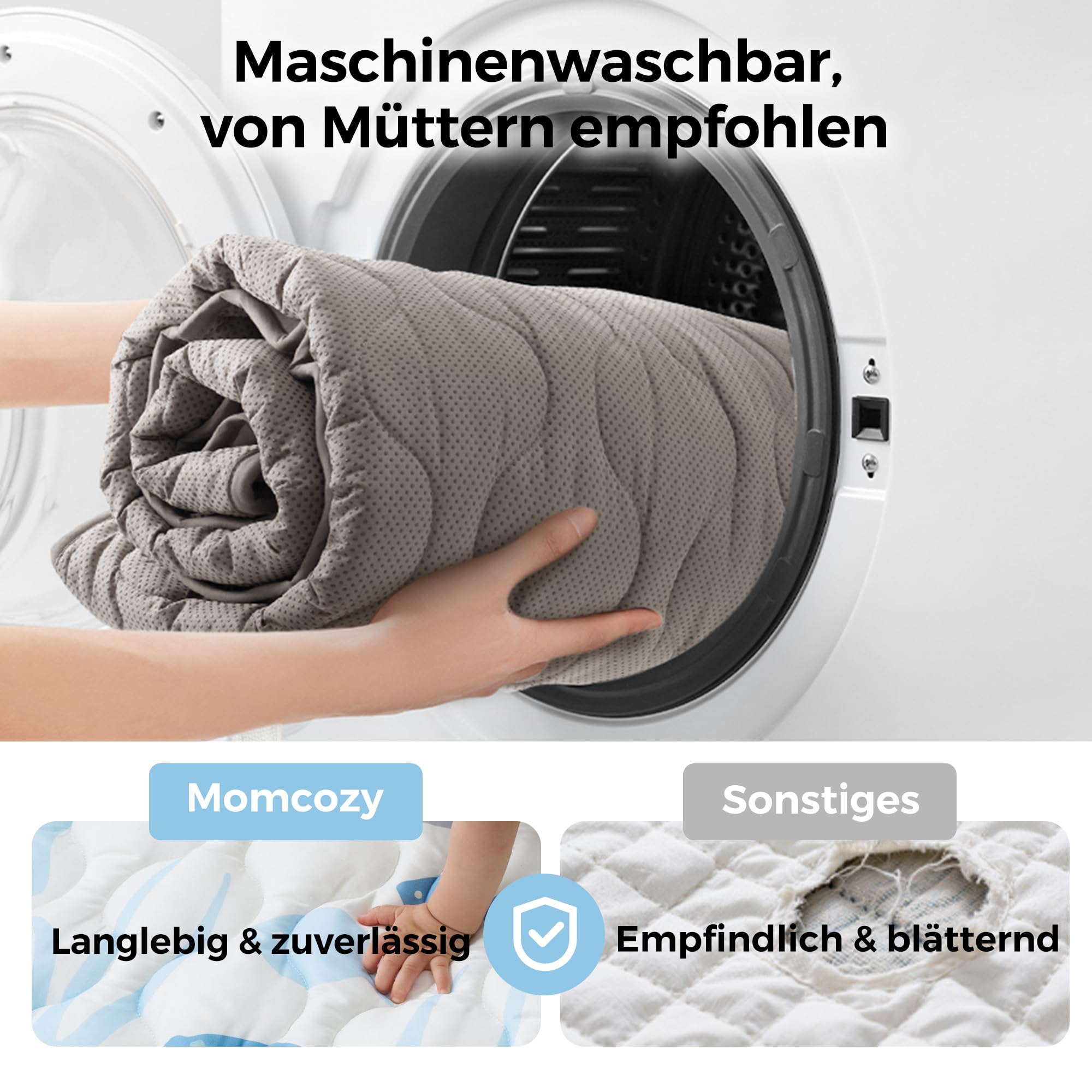 Momcozy Spielmatte Baby für den Boden, 127x127 cm verdickte Krabbeldecke, Spielunterlage für Baby Bauchzeit, wasserabweisend & rutschfest, Spielmatte Baby faltbar Outdoor mit Tragegriff, Ozean