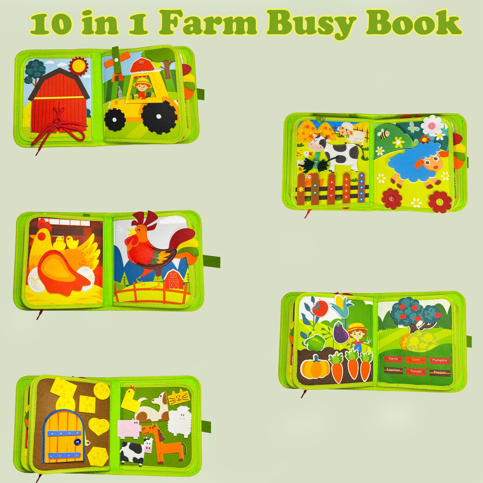 Kulveanju Busy Board Book for Toddler, Farm Quiet Book Montessori Sensory Activities Car Plane Travel Toys - Image 3