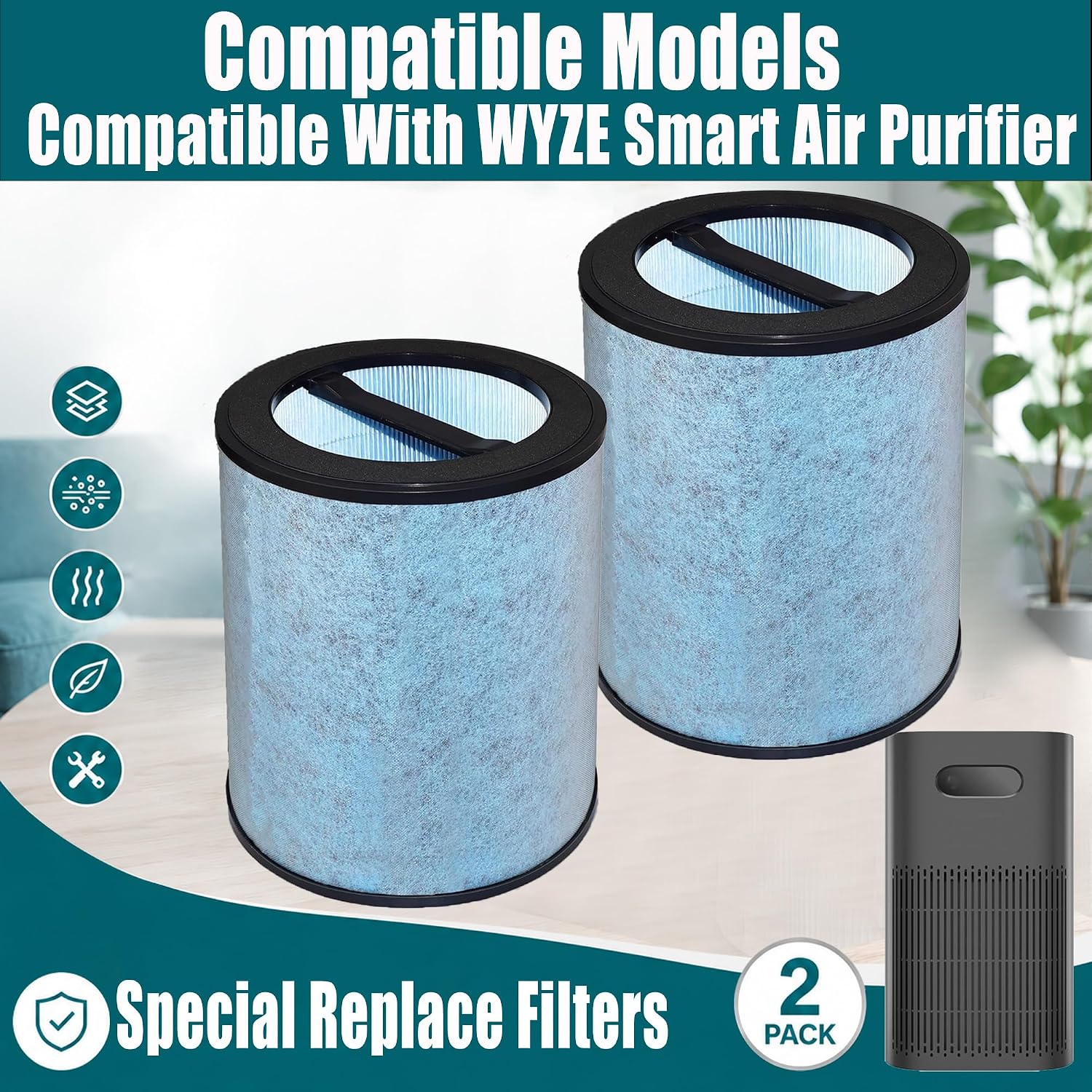 2 Pack Replacement Special Filters for WYZE Smart Air Purifier image 2