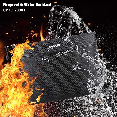 Miniatura 2 de Bolsa de documentos ignífuga con dos bolsillos, dos cremalleras,ENGPOW Bolsa de seguridad ignífuga de 13.4 "x 10.2" impermeable e ignífuga bolsa de