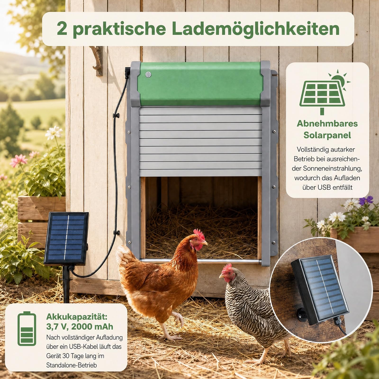 GYMAX Puerta Gallinero Automatica Solar con Control Remoto de 40 m, Puerta de Pollo Automática con Temporizador, Sensor de Luz, Modo Manual a Botón, Batería Recargable y Panel Solar para Exterior