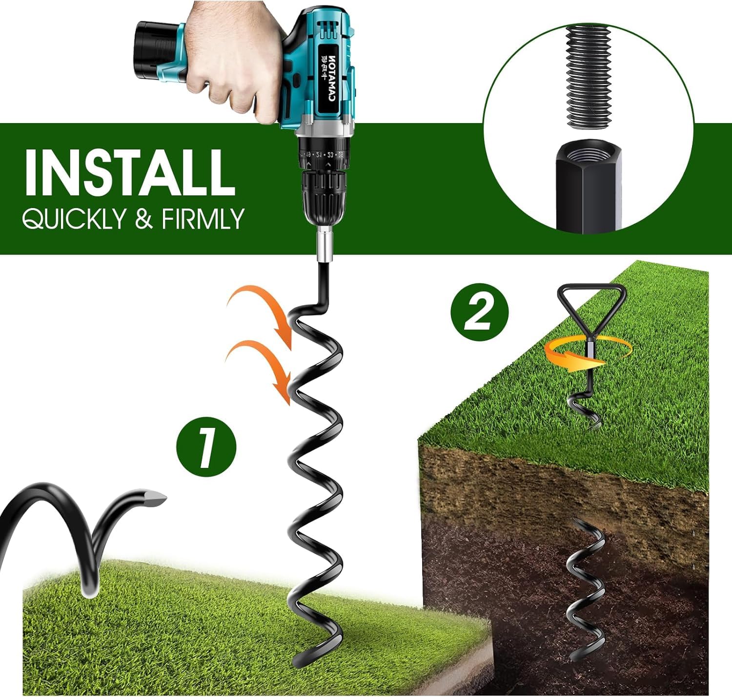 Juego de anclajes resistentes para trampolín, anclajes de tierra con tornillos en espiral con correas, anclajes de tierra, anclajes de tierra, juego de anclajes para cama elástica