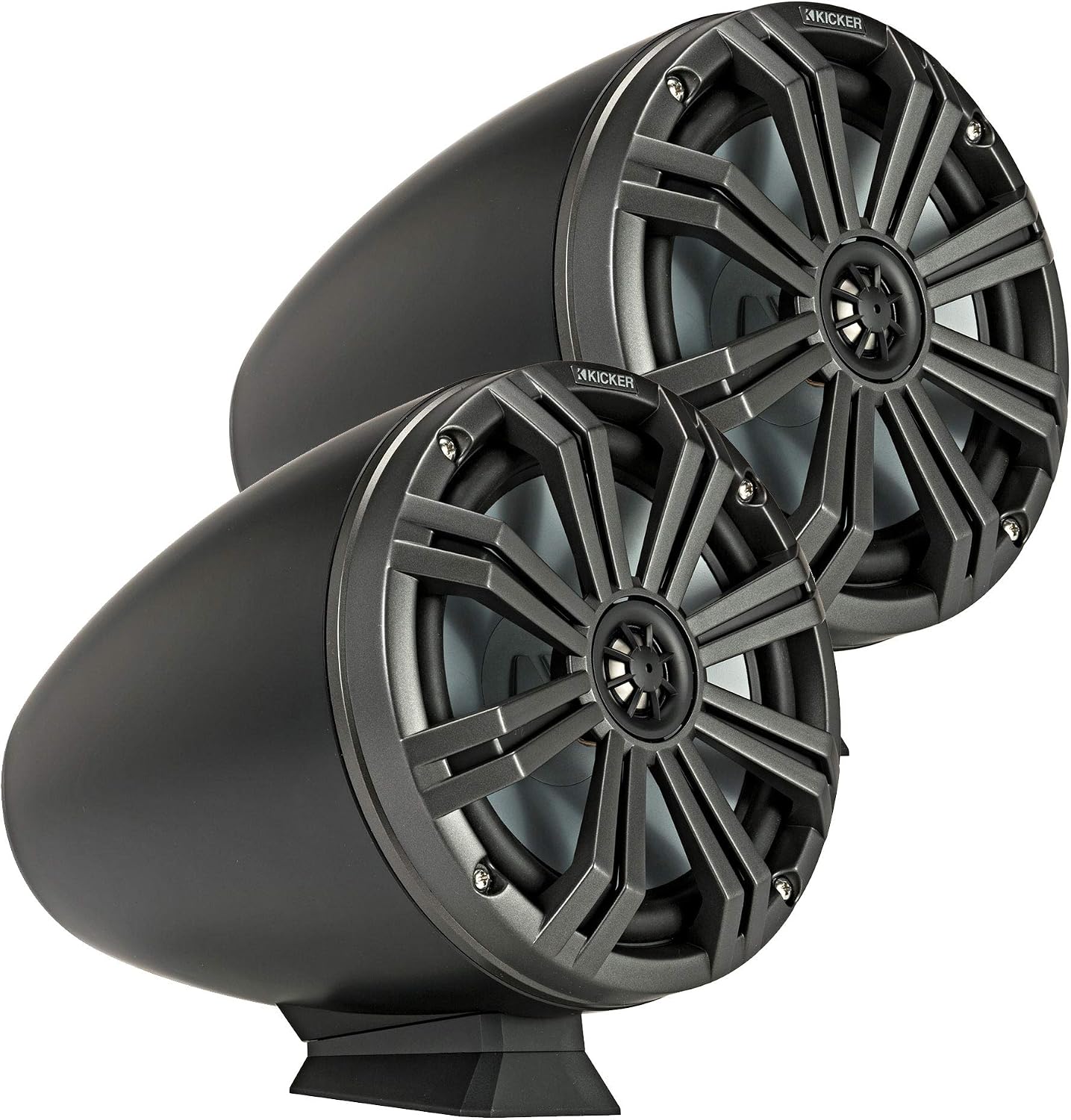KICKER KMFC8 8" Flat Mount Loaded Marine Wake Towers with 46KM84L Speakers - Charcoal Grills with Black Enclosures