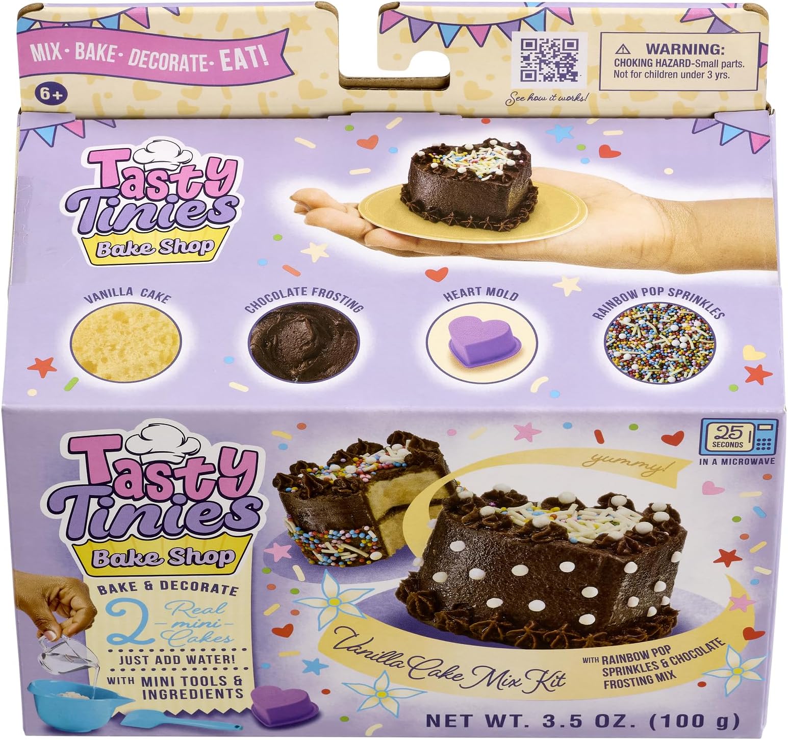 GoliathTasty Tinies Bake Shop Vanilla Cake Mix Kit with Rainbow Pop Sprinkles & Chocolate Frosting Mix | Bake & Decorate 2 Real Mini Cakes | Includes Mini Tools & Ingredients | Ages 6+