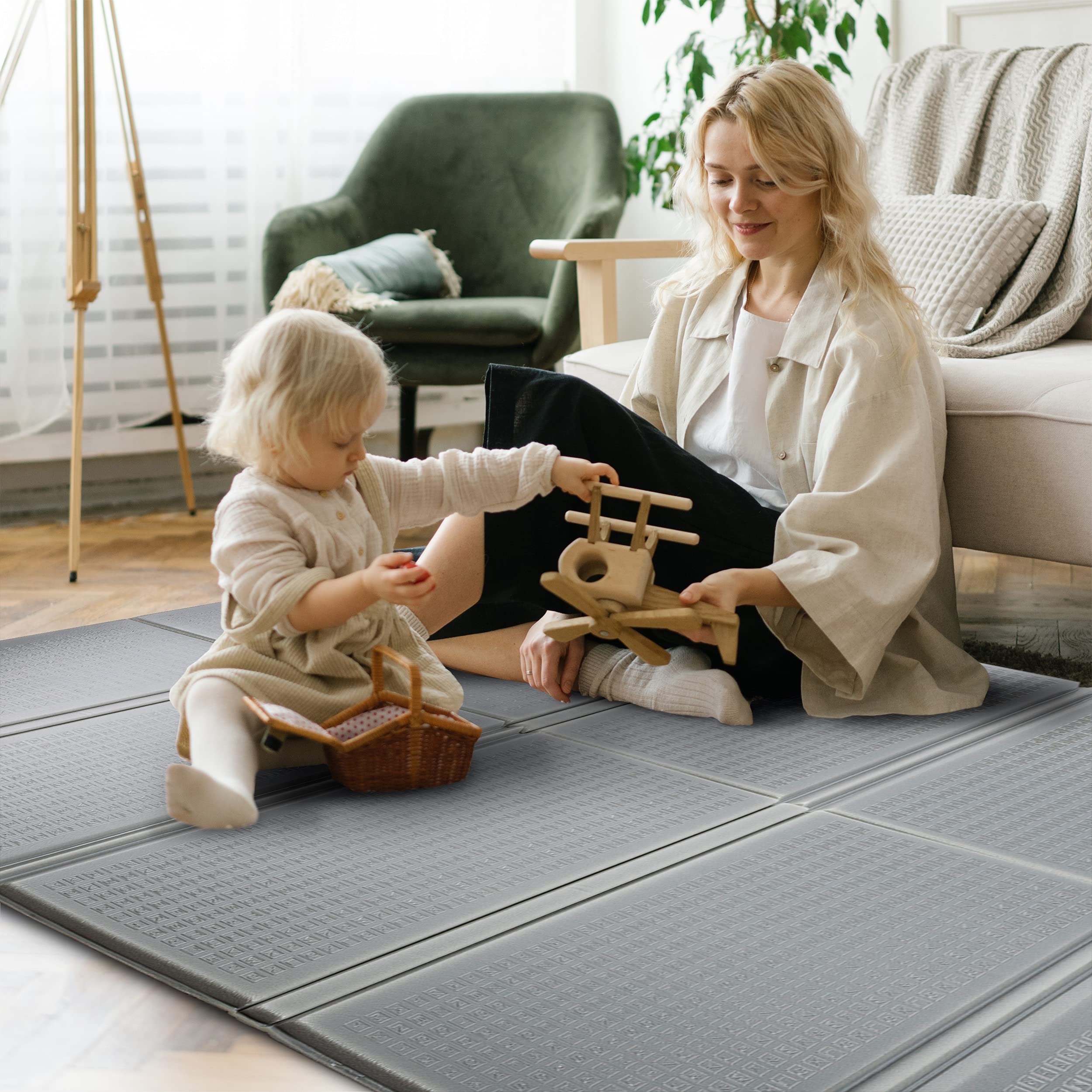 ONVAYA® Spielmatte für Babys & Kinder | Krabbelmatte faltbar | Bodenmatte für Kinderzimmer & Outdoor | Babymatte aus Schaumstoff | Spielteppich rutschfest | schadstofffrei (180 x 200 cm | Grau)