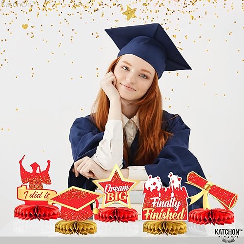 Miniatura 6 de KatchOn, Centros de mesa de graduación rojos para mesas 2023  Paquete de 9 con pancarta de feliz graduación roja y dorada  XtraL, 72 x 44 pulgadas