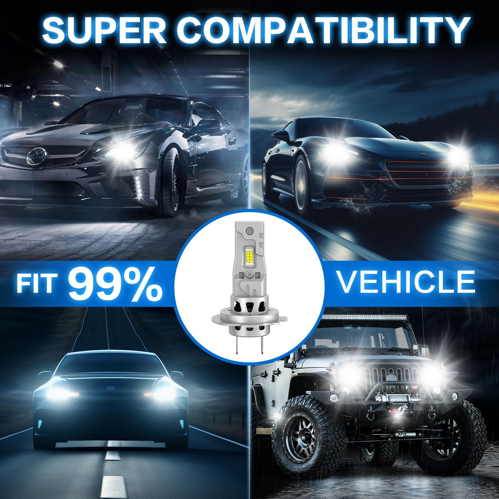 AUXIRACER h7 LED 30000 lm, 120 W 600% światło 6500 K, bardzo jasne, białe, odporne na błędy zestaw do konwersji reflektorów, do zamienne do lamp halogenowych i ksenonowych (2 zestaw)