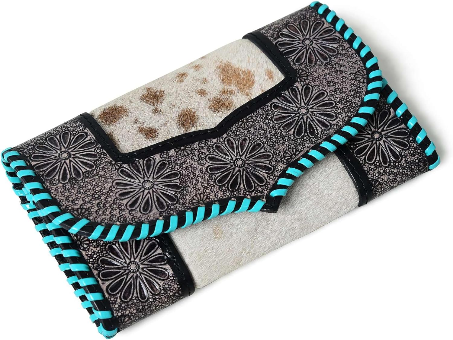 Merbaa Rodeo Roundup Cowhide Tooled Leather Trifold Wallet with Zipper Closure Western Style Cowgirl Wallet for Women - Image 4