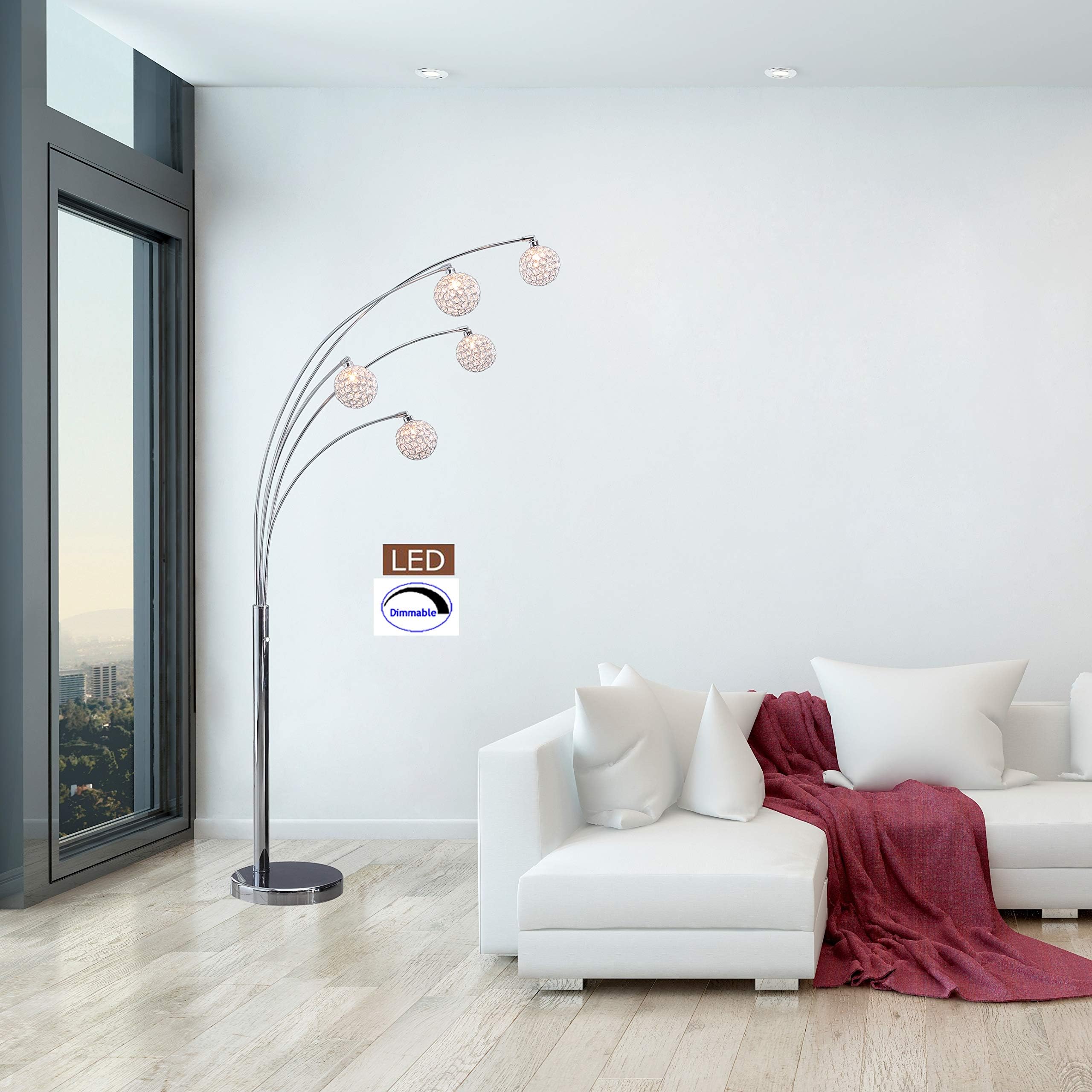 Manhattan Quan 84" 5-Arch Crystal Ball LED Floor Lamp with Dimmer