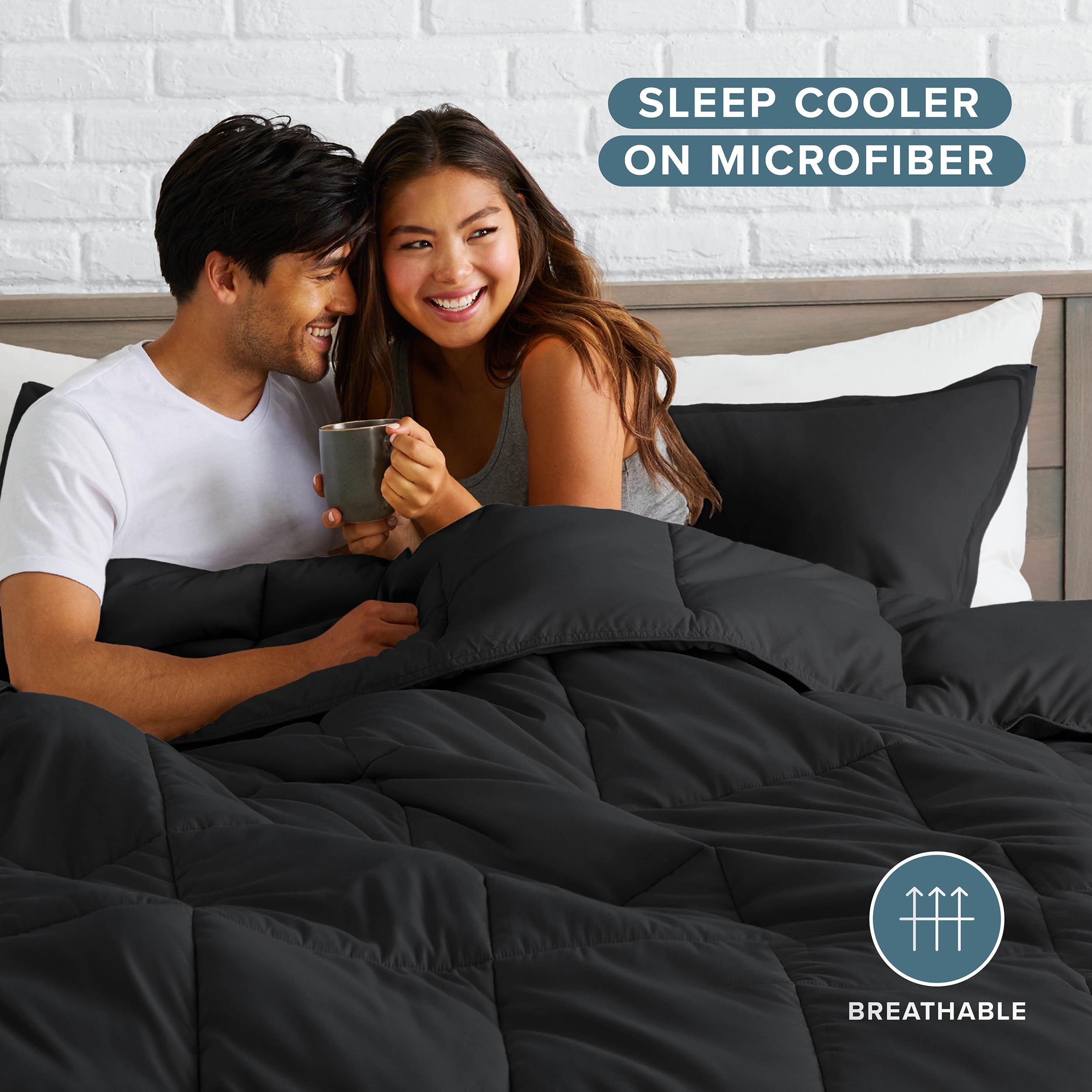 Bare Home Comforter Set - Full Size - Ultra-Soft - Goose Down Alternative - Premium 1800 Series - All Season Warmth (Full, Black)