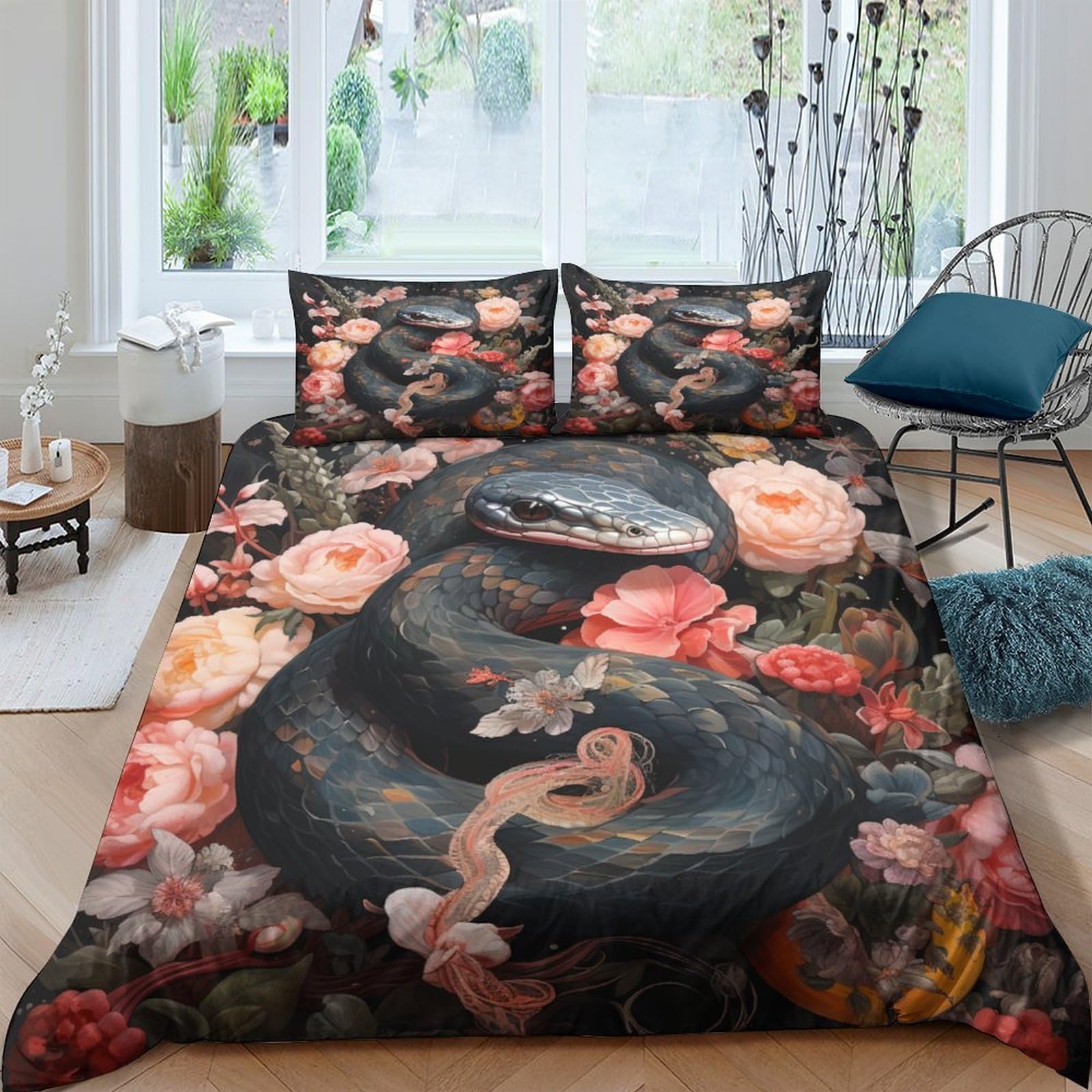 Housse de couette serpent 3D haut de gamme parure de lit King microfibre toucher soie 220x240