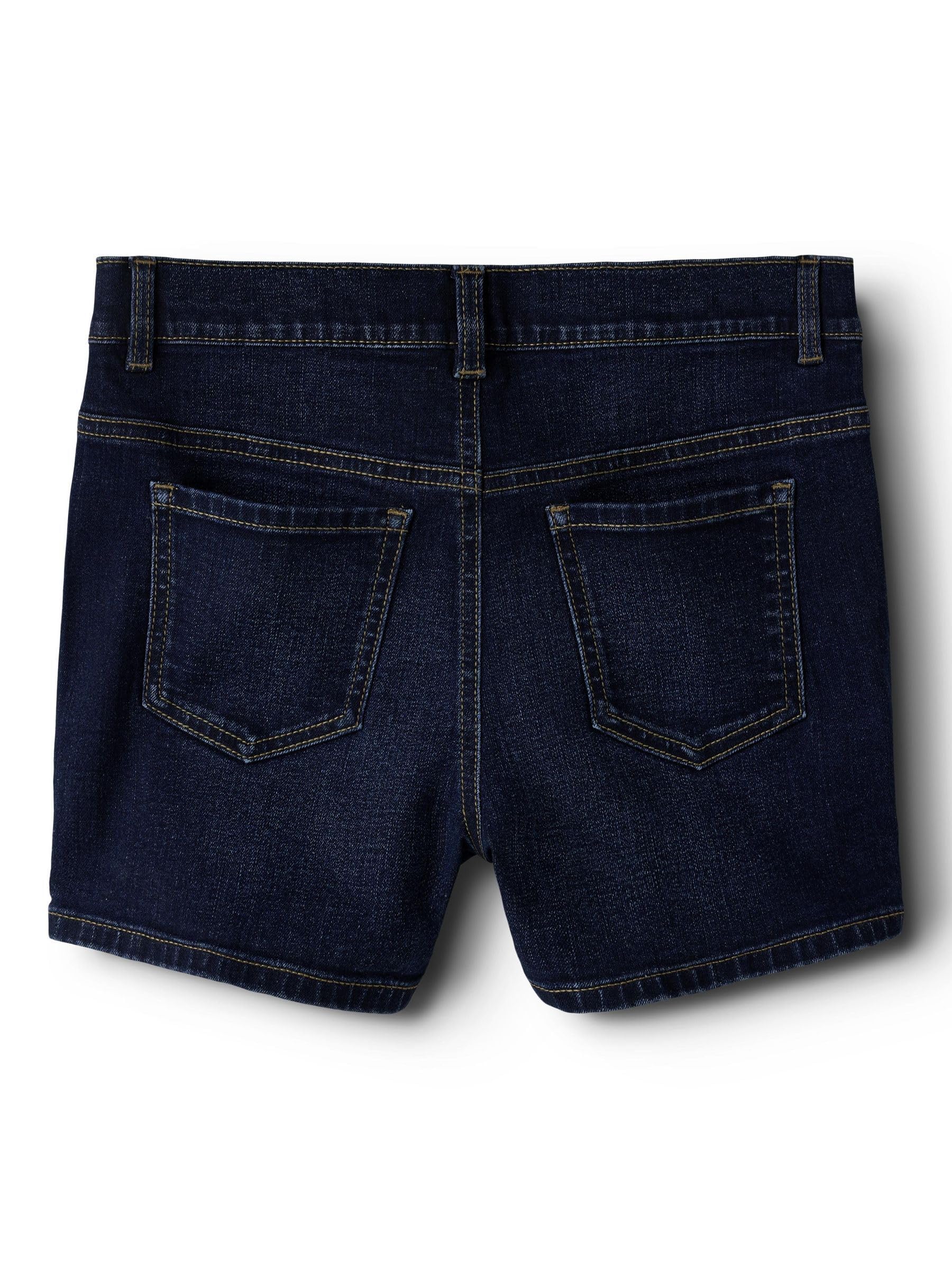 Kurze Hose Mädchen Jeans – Slim Fit Denim Shorts mit verstellbarem Bund, Leichte Abnutzungserscheinungen & Hakenverschluss