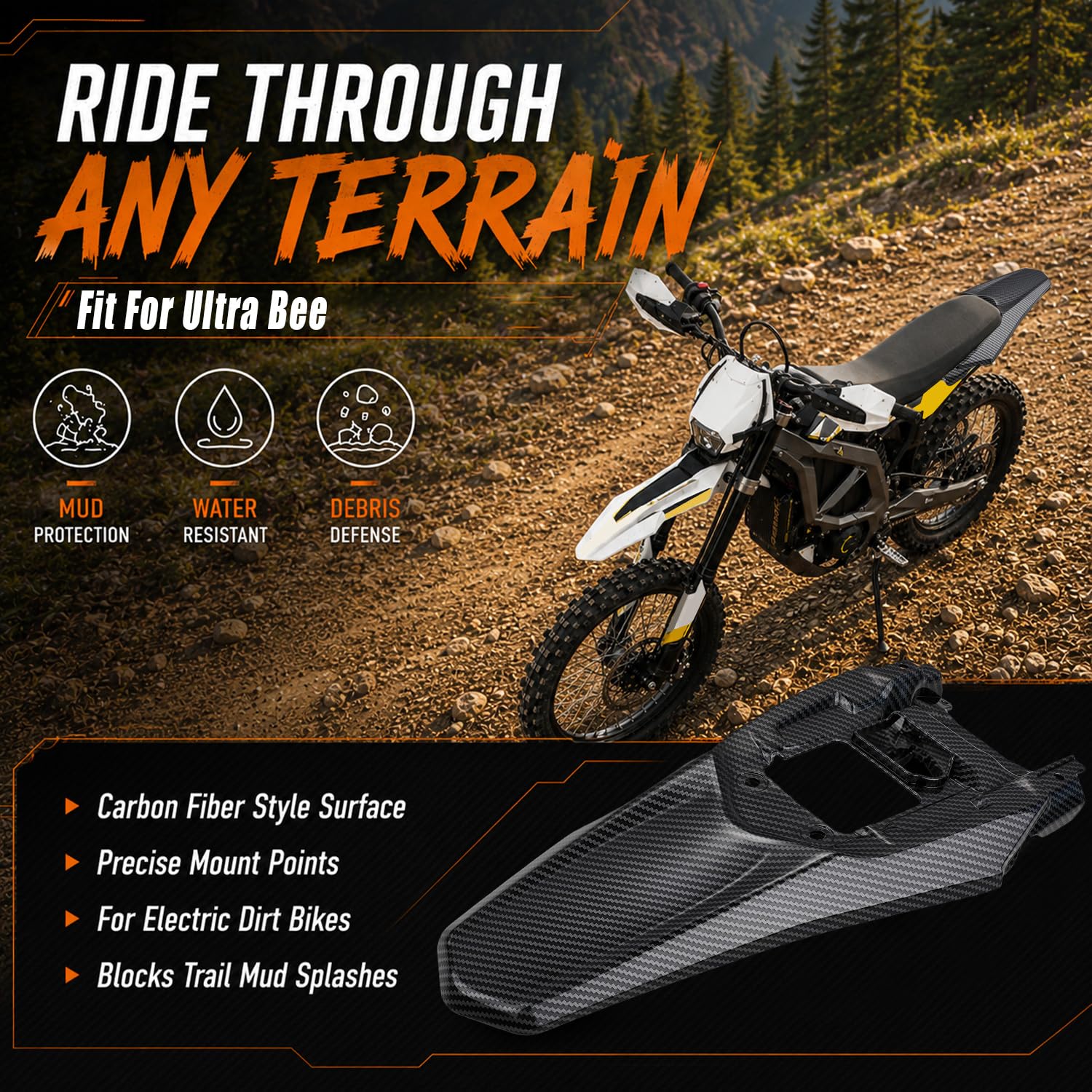 Ultra Bee Garde-boue arrière de moto Motif fibre de carbone | en plastique ABS épais pour moto tout-terrain électrique Sur-Ron Ultra Bee