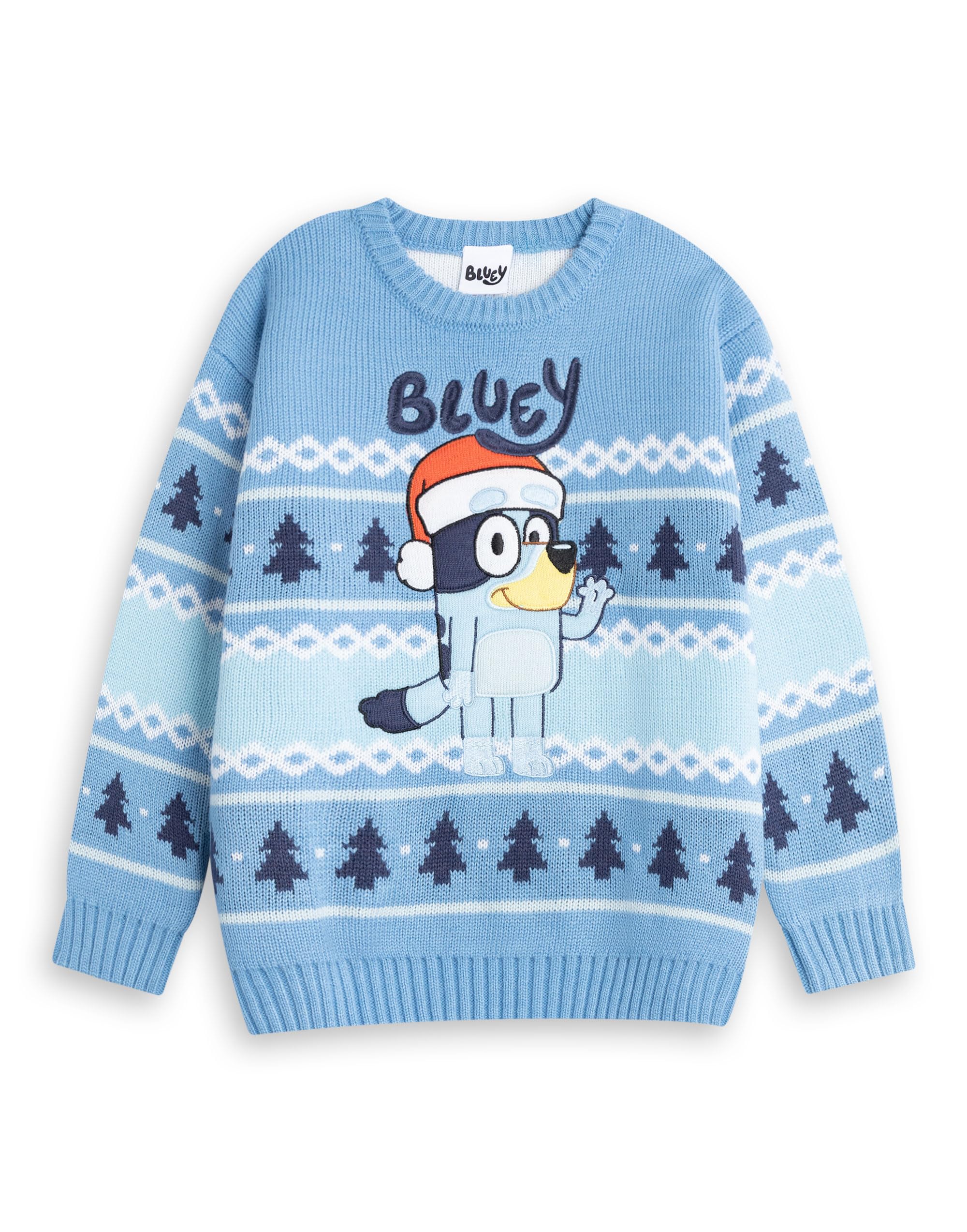 Bluey Boys Blue Y Light Christmas Jumper | Fair Isle Pattern Long Sleeve Crew Neck | Winter Wear Character | Festive Cartoon Knitwear For Kids Merch - 6-7 Years