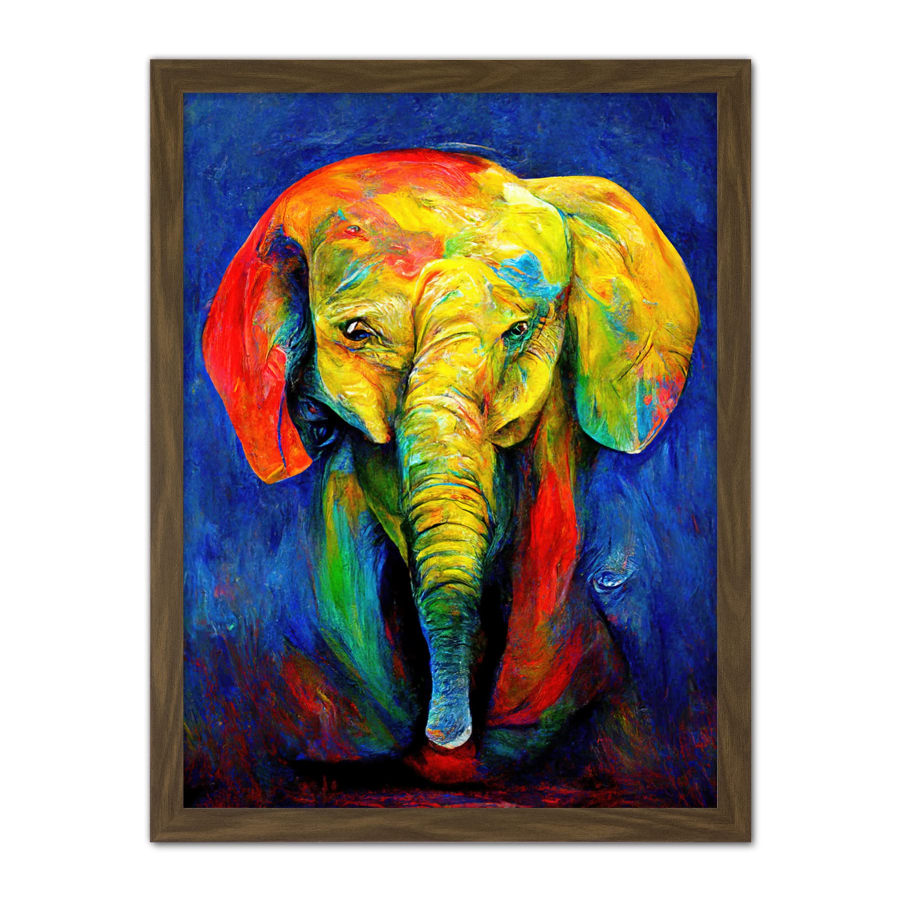 Doppelganger33 LTD Surreal Baby Elephant Colourful Abstract Bright Artwork Framed Wall Art Print 18X24 Inch