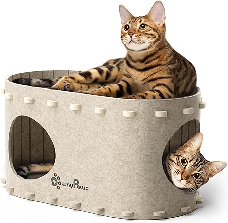 DownyPaws Cat House Indoor, Scratch Resistant Cat Cave, Cat Bed for Large Cats, Pet House for Multiple Cats Up to 10kg, Cream