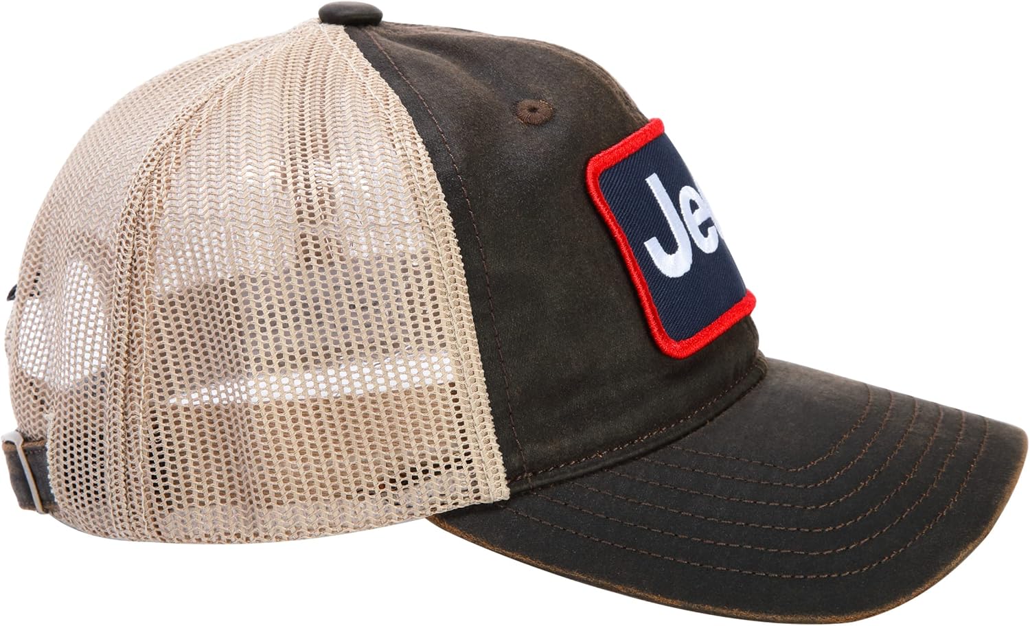 Jeep Waxed Chino Twill Patch Hat/Light Mesh with Rugged Reconditioned Look - Brown/Khaki - Image 8