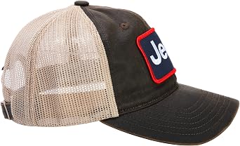 Jeep Waxed Chino Twill Patch Hat/Light Mesh with Rugged Reconditioned Look - Brown/Khaki