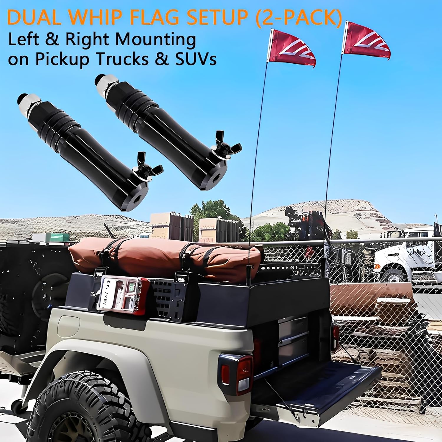 2-Pack Quick Release Flag Pole Mount for SUV & Pickup Trucks – Bolt-On Flag Holder for 1/4" & 5/16" Whip Flag Poles – Dual Mount Set for Tailgate, Truck Bed & Bed Rack Installation (Black)