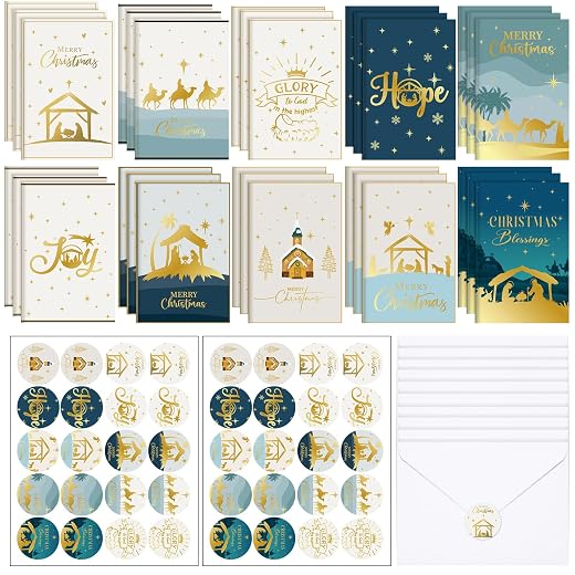 Religious Christmas Cards Set - 100 Count