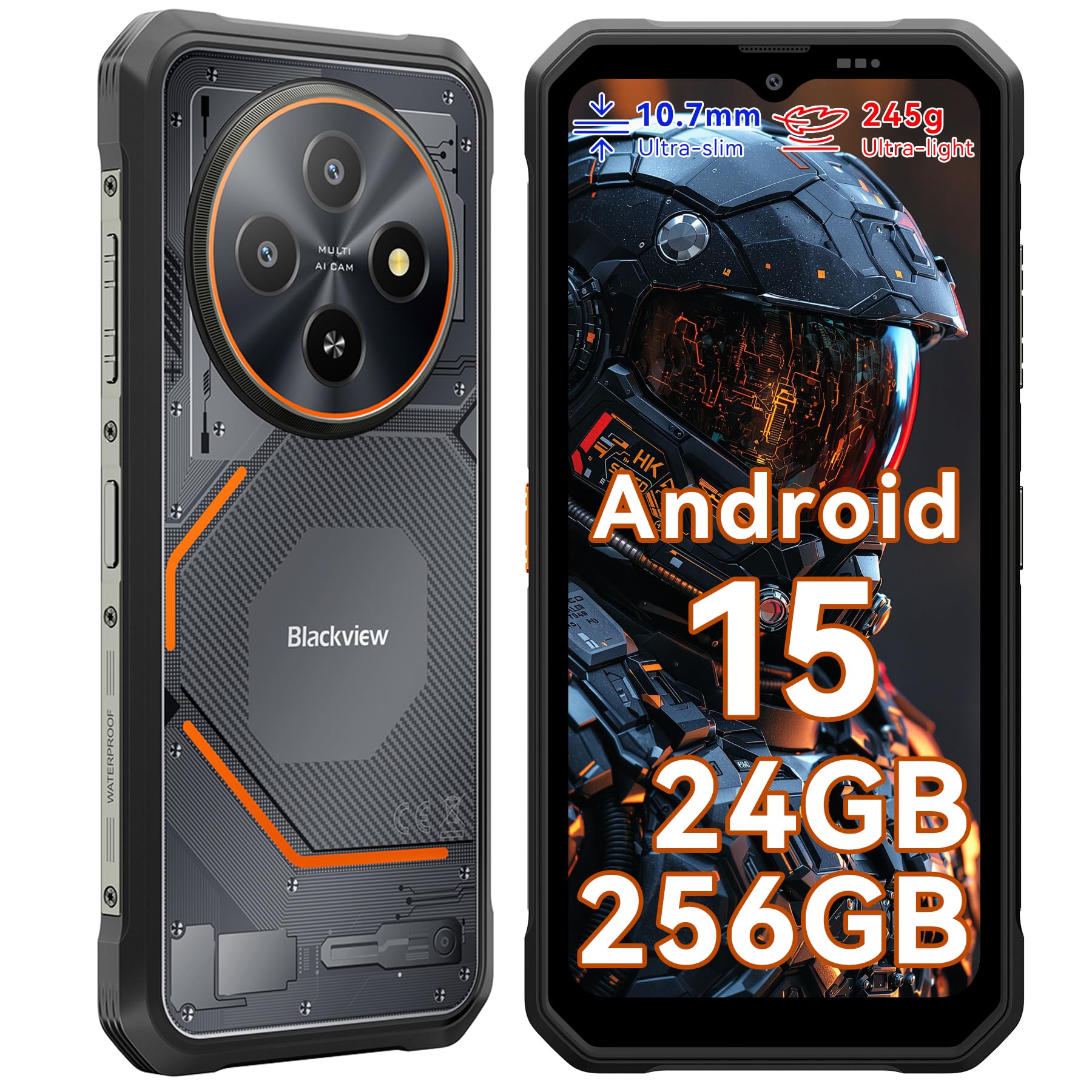 Blackview Fort 2 Rugged Smartphone, 10.7mm/245g, 24GB+128GB/2TB Telefono Indistruttibile Android 15, Gemini AI, Display 6,56" HD+ 90 Hz, IP69K Impermeabile Celluare Antiurto, NFC/GPS/2 Anni Garanzia