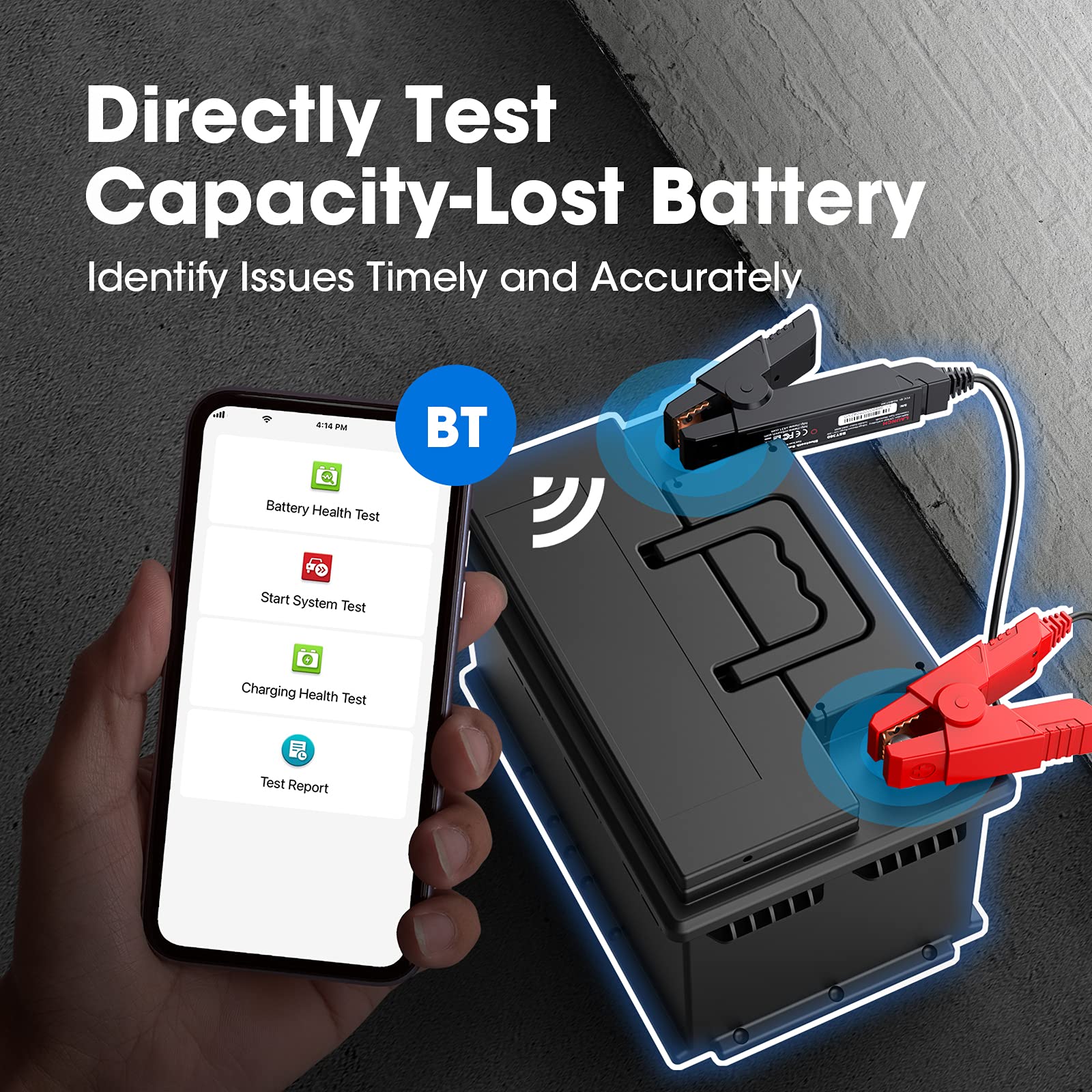 LAUNCH BST360 Testeur de Batterie Voiture 12V, 100-2000 CCA Bluetooth Outil Analyseur de Batterie Auto, Tests de Santé de Charge pour Voiture Camion Moto ATV SUV Bateau Yacht