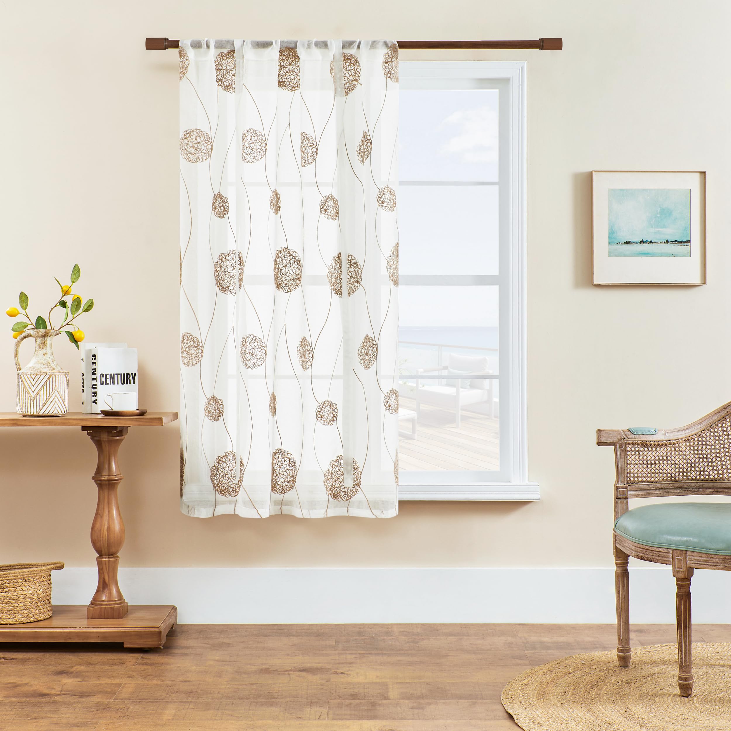 Tenda Voile Ricamata Trasparente | Con Tasca Per Bastone | Verde 80x120 Cm | Per Camera, Soggiorno, Balcone