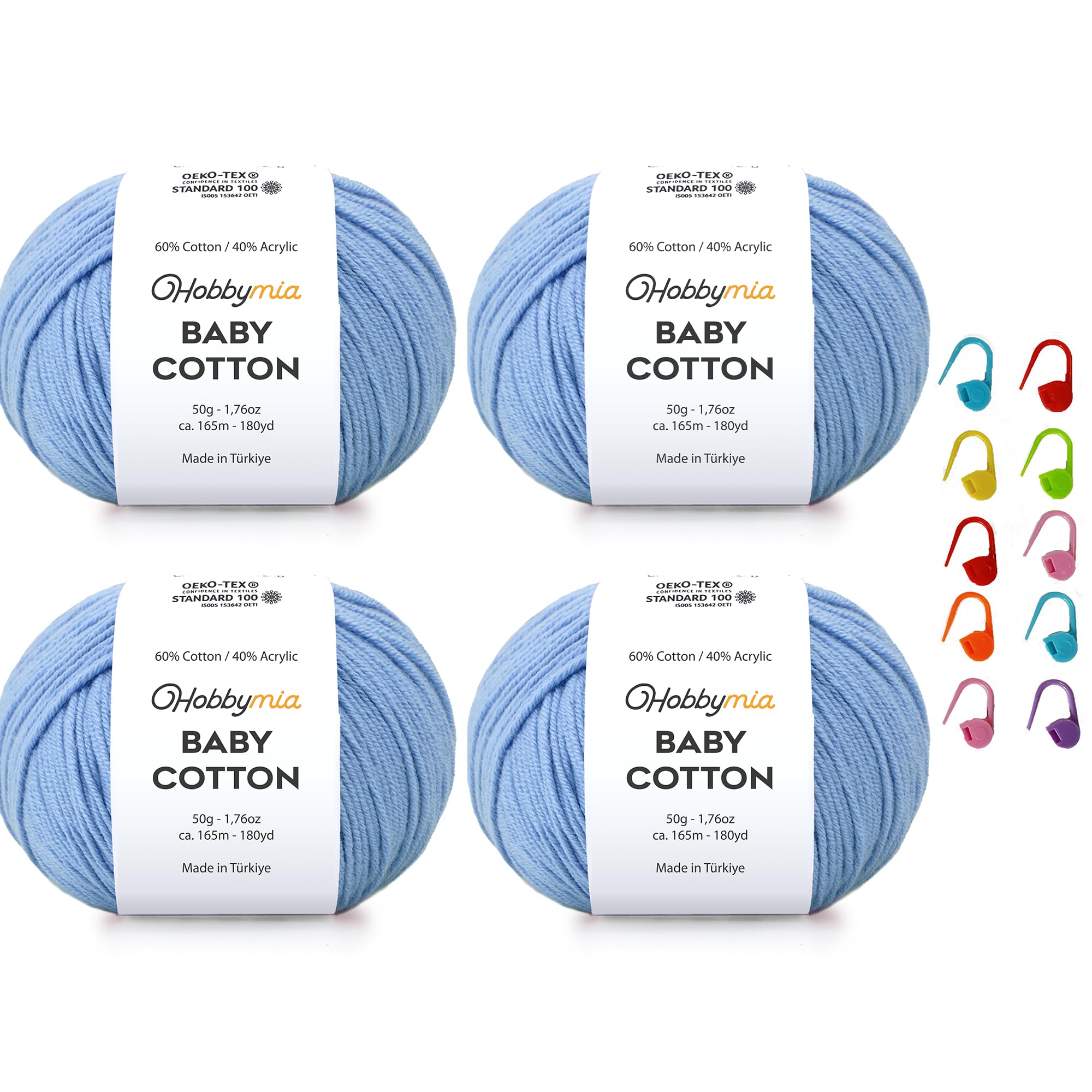 HobbyMia Baby Cotton Yarn for Crocheting - 50g / 180yds - (2) Fine, Sport Weight Yarn - Amigurumi Yarn for Crochet Thread - 60% Cotton & 40% Acrylic &