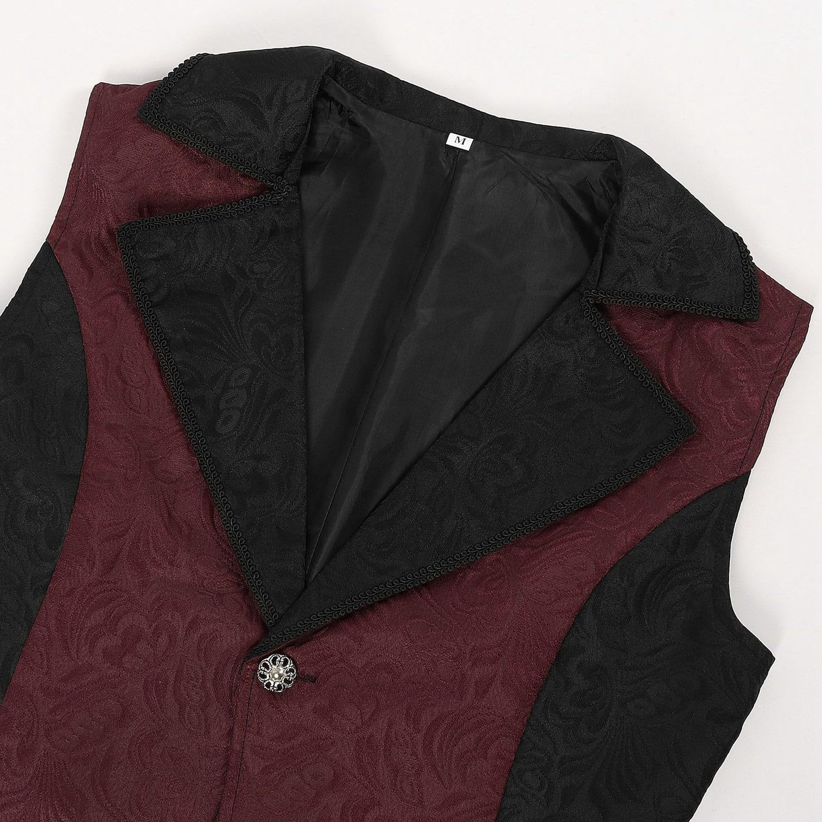 Gilet gotico da uomo lungo steampunk frack tailcoat medievale doppio petto gilet broccato jacquard colletto rovesciato, senza maniche, per Halloween