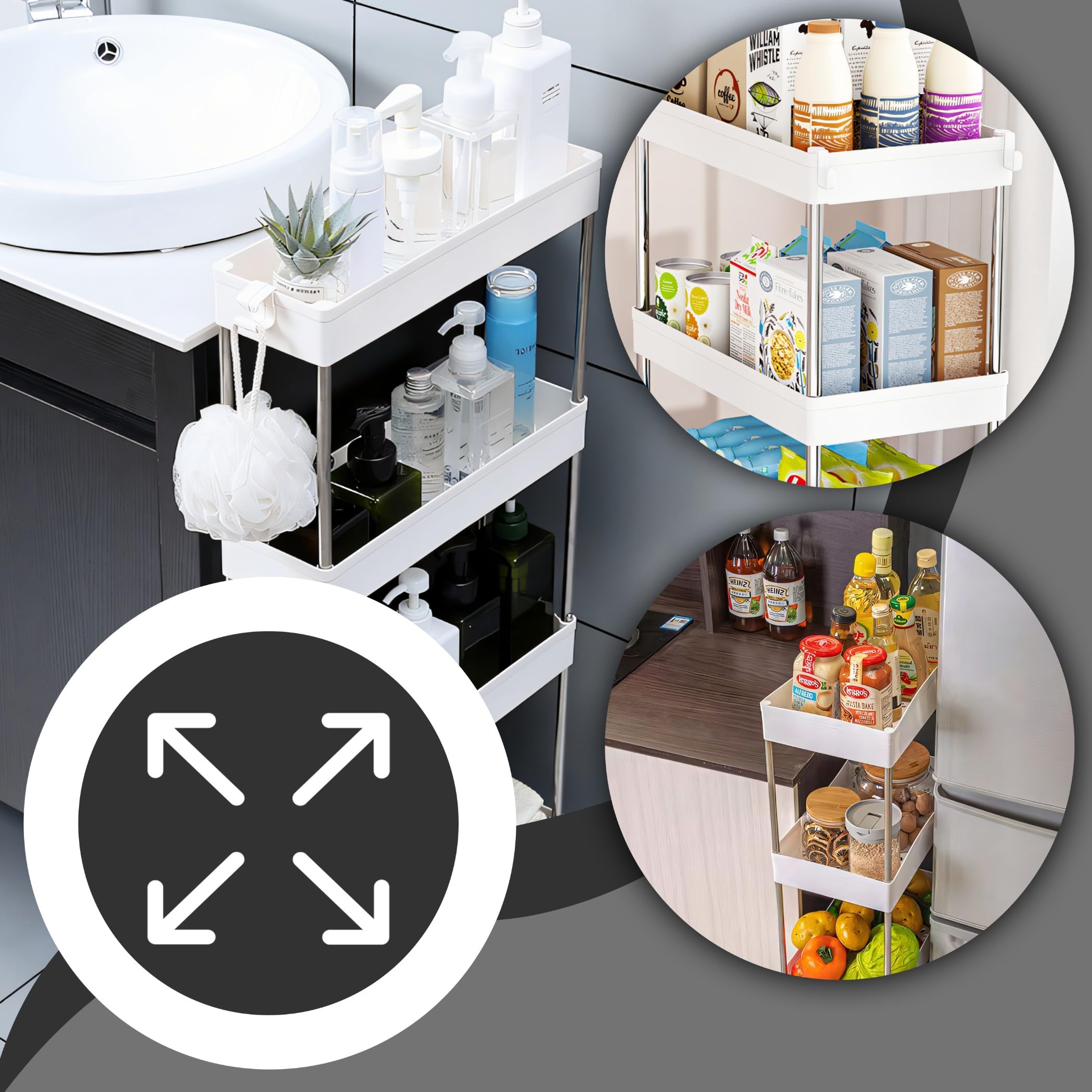 Retoo Carrello da cucina a 4 ripiani, carrello da cucina su rotelle, scaffale per nicchia, mensola da bagno, mensola per cucina, bagno, camera da letto, ufficio, cameretta dei bambini, 65 x 11,5 x