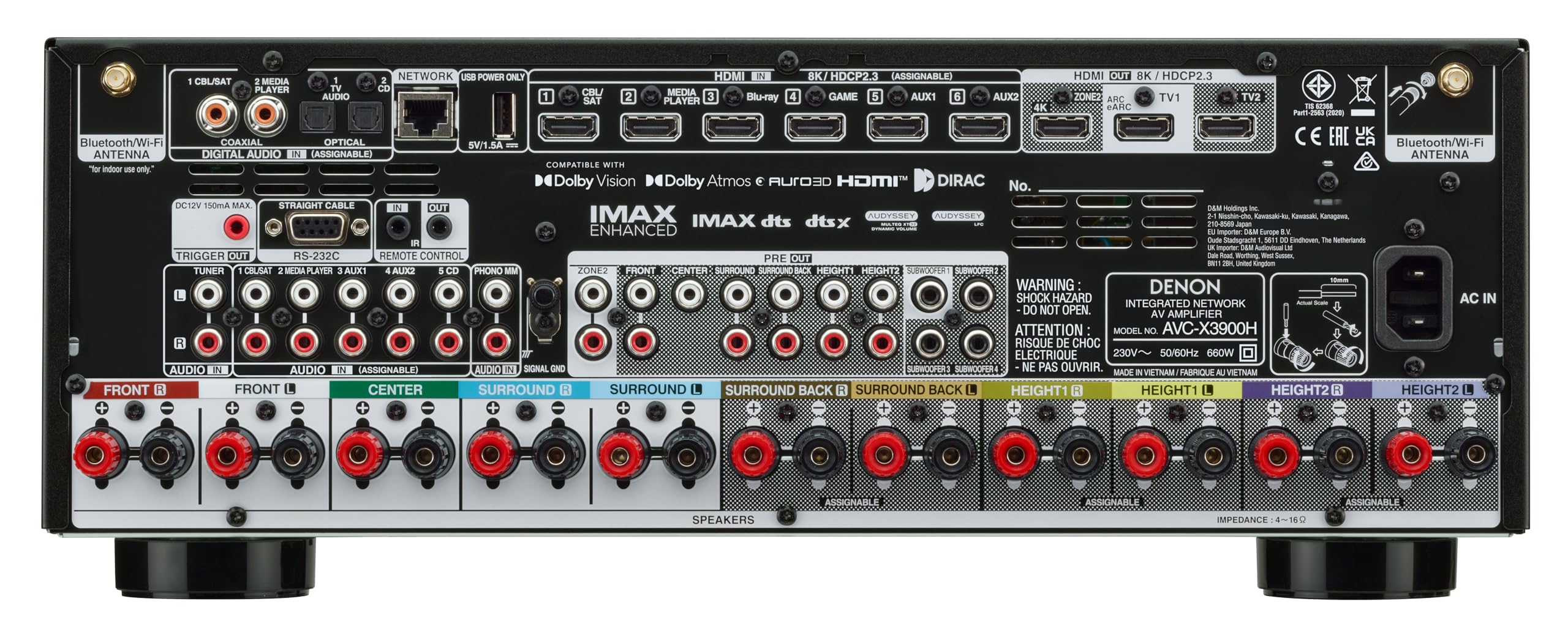 Denon AVC-X3900H 9.4-Kanal AV-Receiver, HiFi Verstärker mit Dolby Atmos, DTS:X, AURO-3D, IMAX Enhanced, 6X HDMI 2.1 (8K) Eingängen und 2 Ausgängen, Bluetooth, WLAN, AirPlay 2, HEOS Multiroom