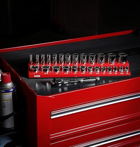 Miniatura 6 de ARES 47007-Juego de 28 piezas de dados SAE de 38 pulgadas y trinquete de 90 dientes con organizador magnético, tamaños de 14 a 1 pulgada de zócalos