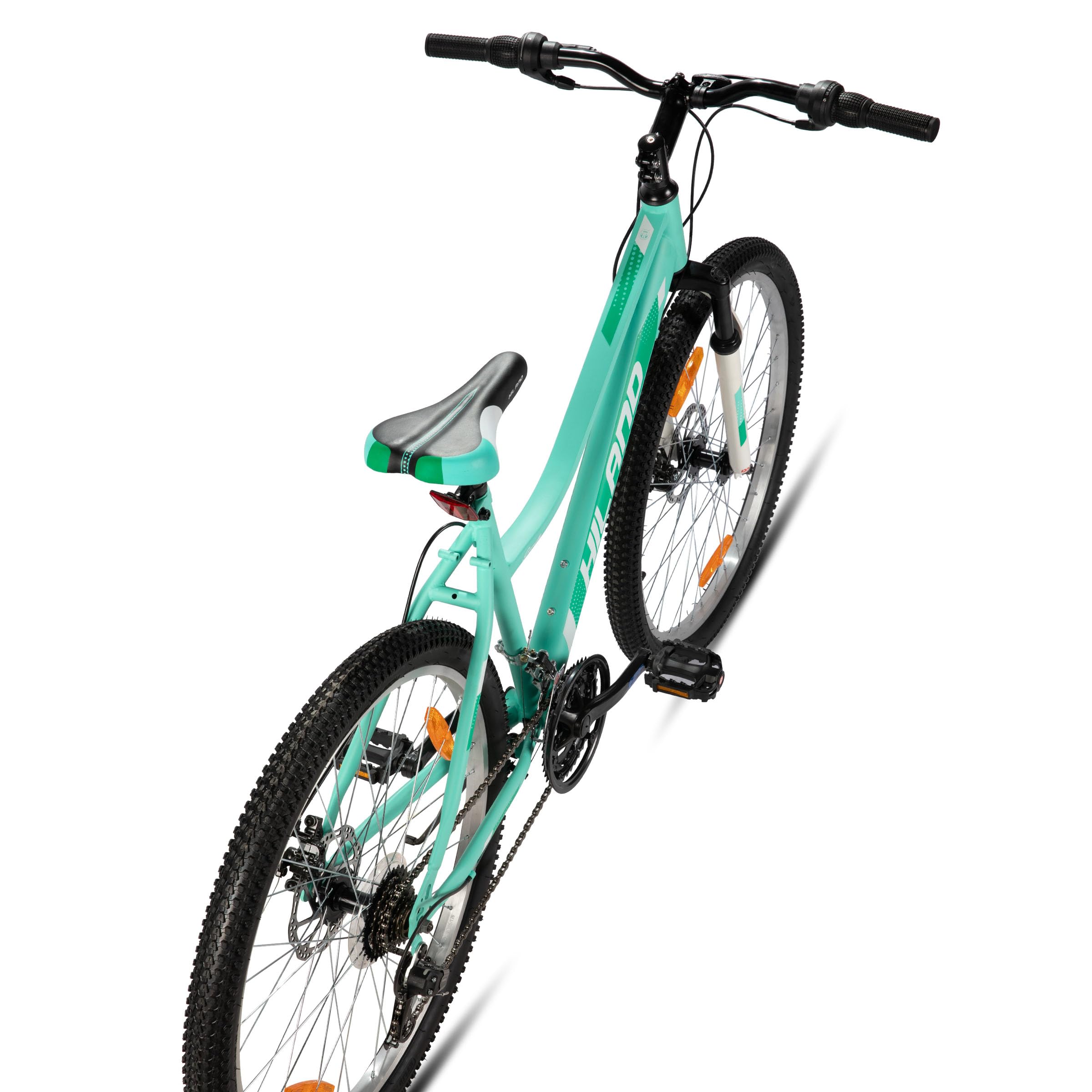 HILAND Gamille 26 Zoll Damen Mountainbike, 18 Gänge Federgabel MTB mit Step-Through-Rahmen, 26 Zoll Fahrrad für Frauen Männer Erwachsene, Grün/Rosa