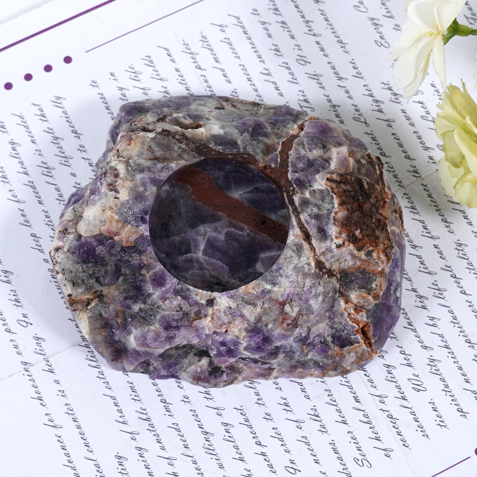 Soulnioi Natural Crystal Candle Holder Ornament Rough Stone Candle Tealight Candle Holder for Home Garden Decoration-Dream Amethyst - Image 3