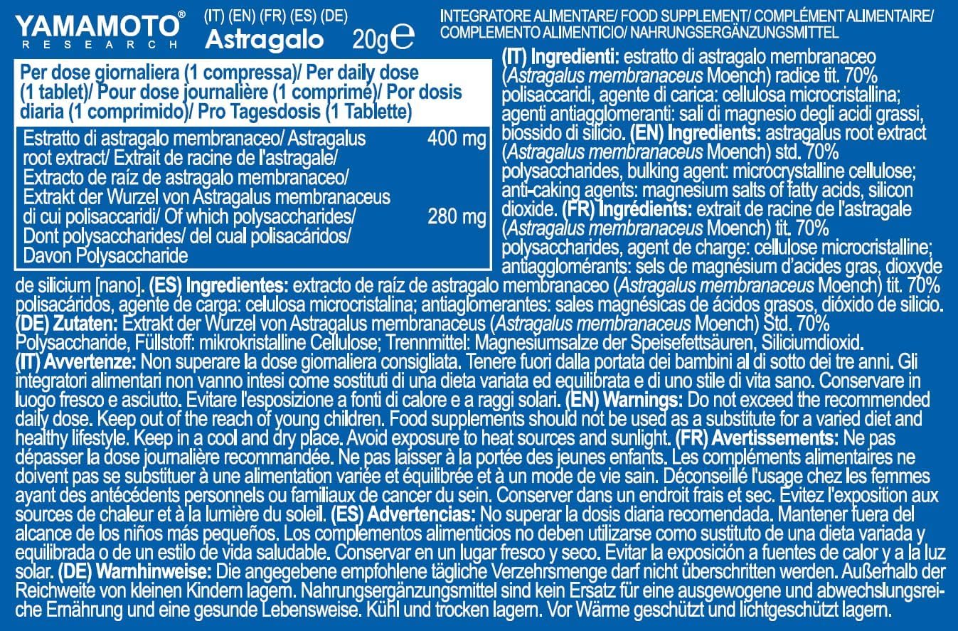 ASTRAGALO Yàmamoto 400 mg - 30 compresse | Titolato 70% Polisaccaridi | ADATTOGENO per DIFESE IMMUNITARIE | VEGANO | SENZA GLUTINE E SENZA LATTOSIO