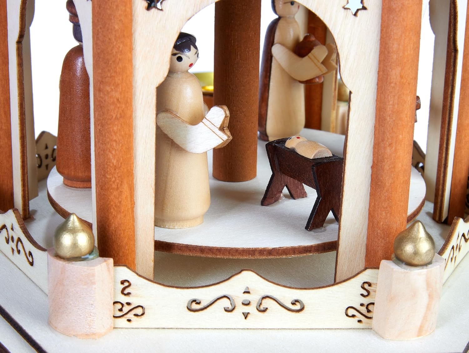 BRUBAKER Christmas Pyramid - 3-Tier Rotating Wooden Pyramid - 18 Inch Candle Decoration Made of Wood - Hand-Painted Figures - Brown