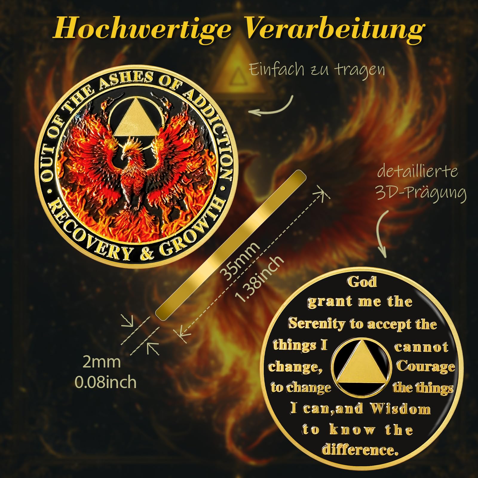 Phoenix in Fire Sobriété Pièce de monnaie Flamme Sobriété Puce AA Pièce AA et Médaillon Recovery Chip Sobriété Timbre Sobriété Cadeaux pour Hommes Femmes Alcooliques Cadeau Anonyme