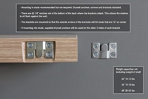 Miniatura 6 de Urban Legacy Accent - Estantes flotantes  Madera dura de roble con acabado antorchado y soportes flotantes  Juego de 2 (36 x 7 x 2 pulgadas, roble