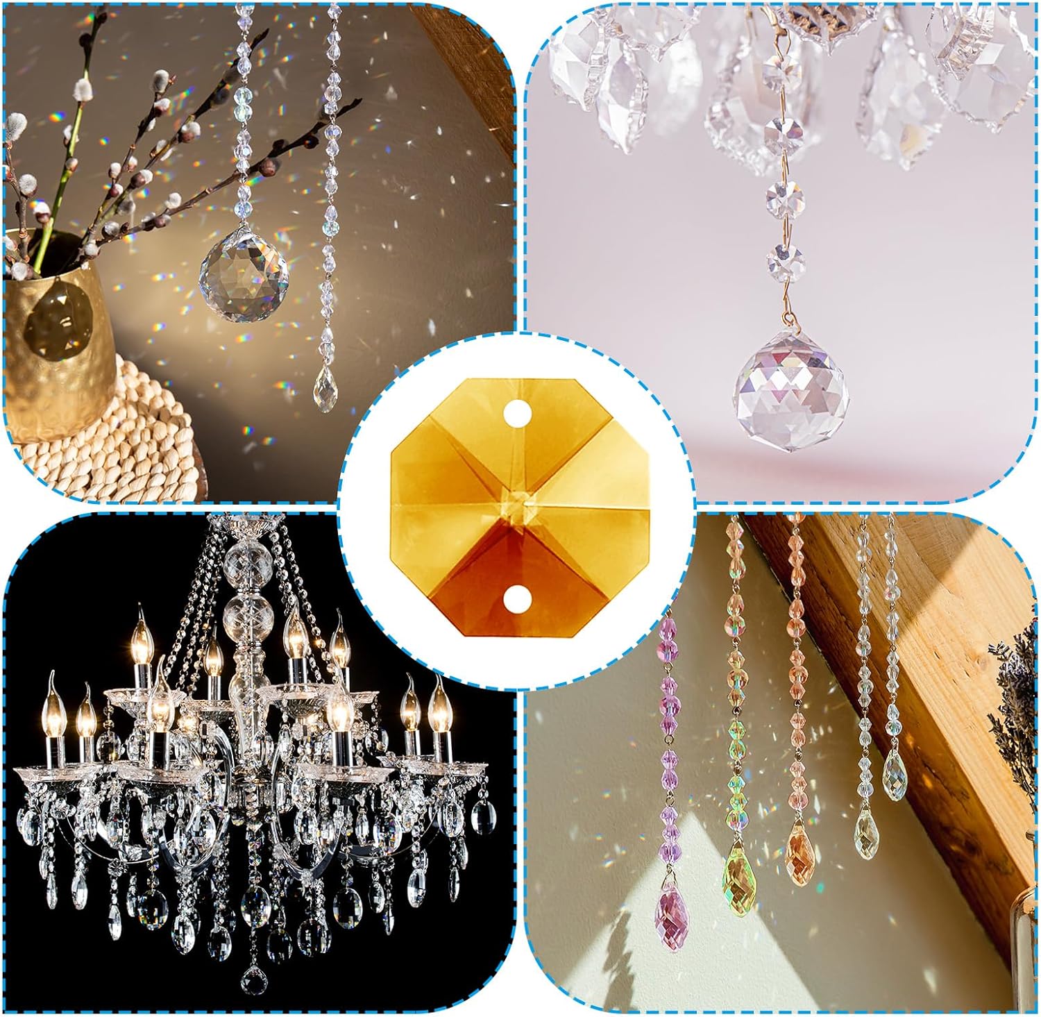 PATIKIL K9 Crystal Octagon Beads 2 Holes Pendants, 100 Pack 14mm Chandelier Prisms Parts Ornaments Hanging Beads for DIY Arts Crafts Decoration, Amber - Image 5