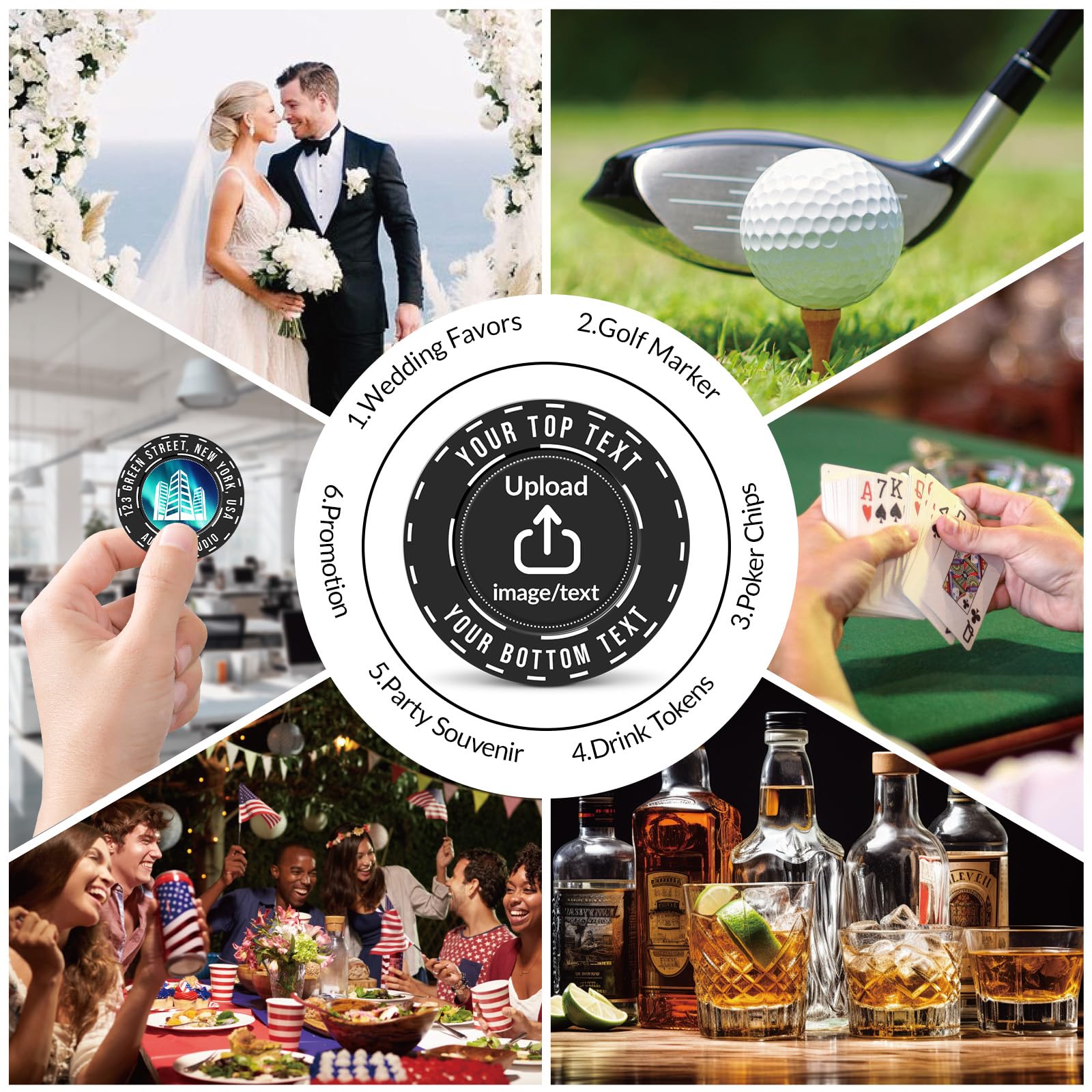 100-1000 personalisierte Plastik-Pokerchips mit beidseitigem Vollfarbdruck - Individuelle Logo-, Bild- oder Textgestaltung für Bars, Partys, Unternehmen & Events